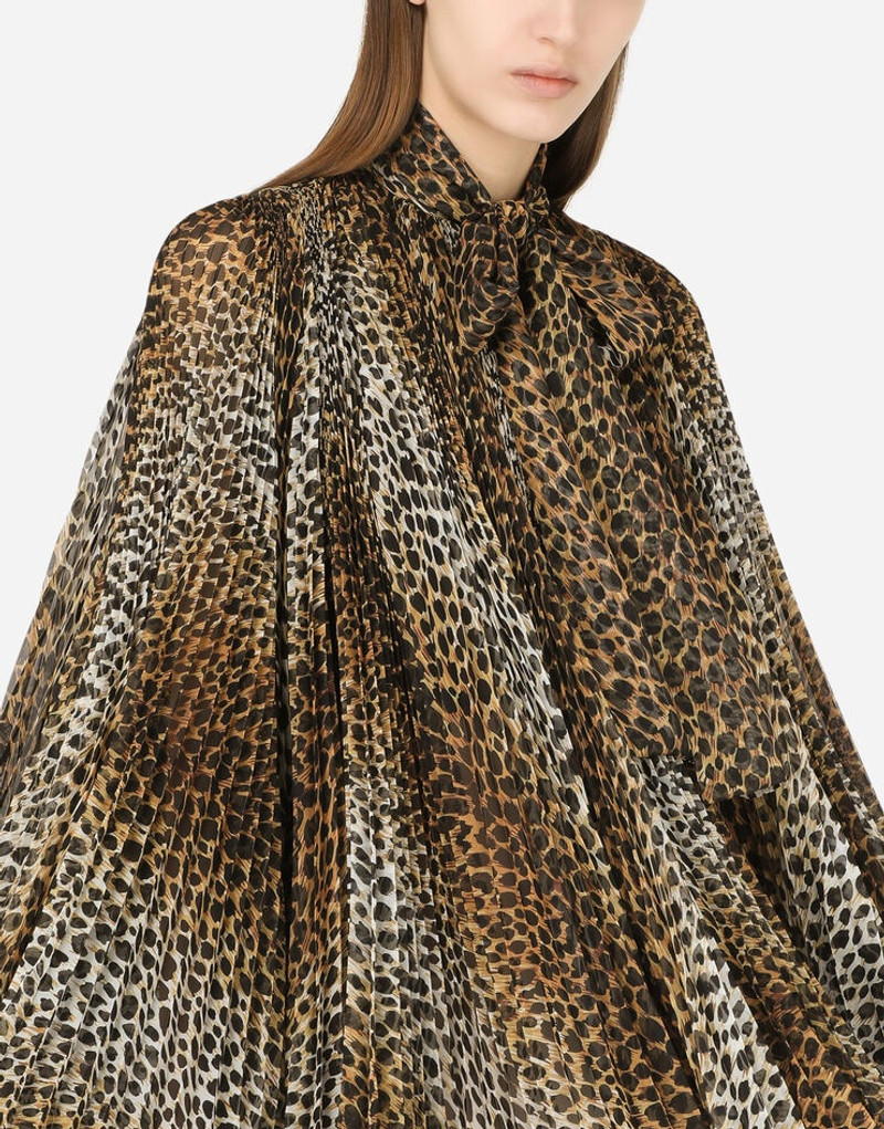Short ocelot-print chiffon dress with pussy-bow 4