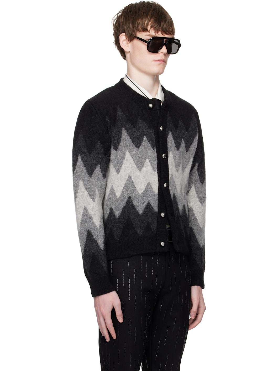 Black & Gray Degrade Jacquard Cardigan - 2