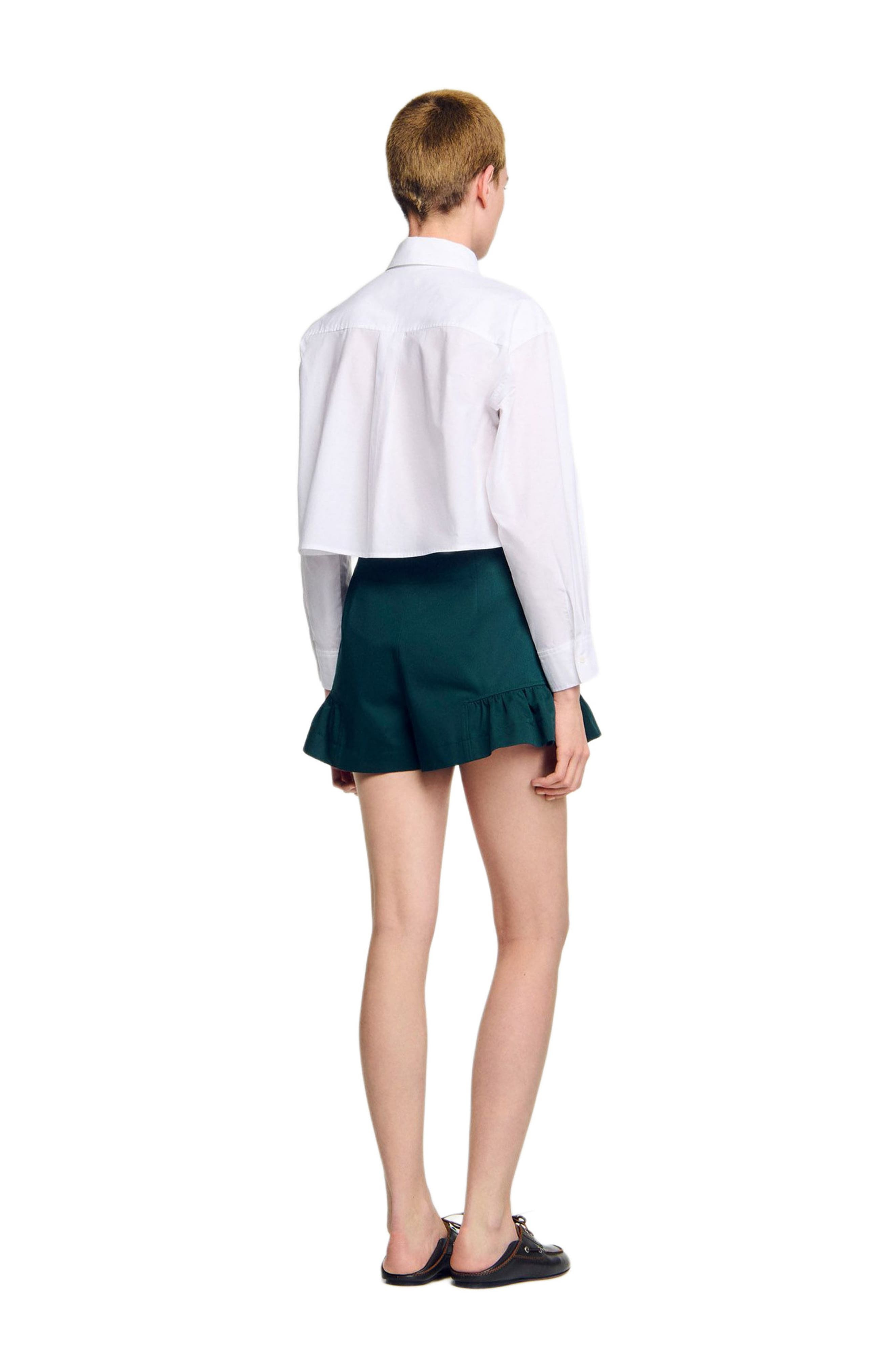 SANDRO Ruffle Hem Shorts in Bottle Green at Nordstrom - 2