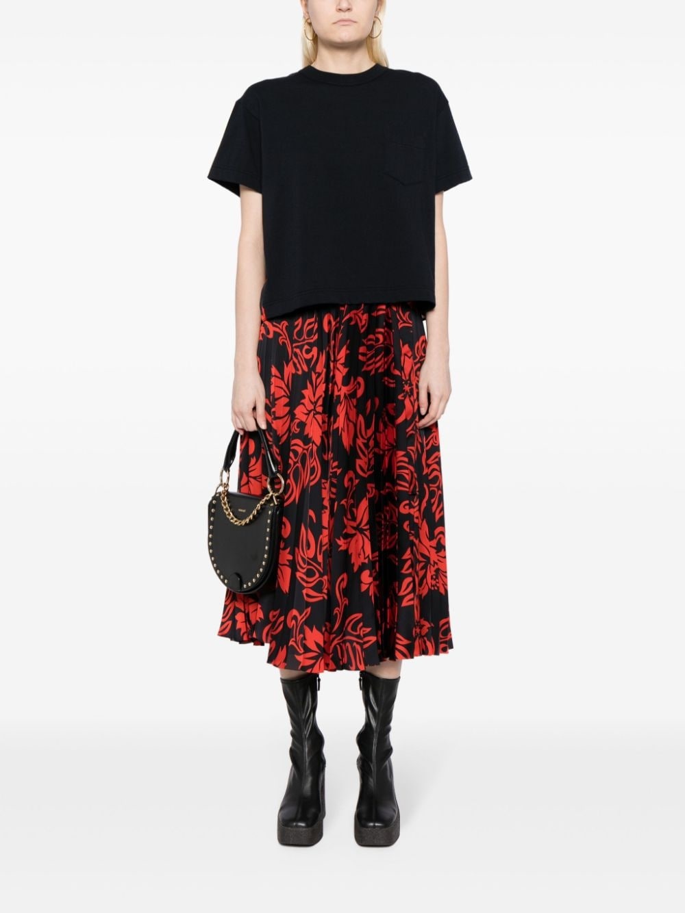 「SACAI」PLEATED FLORAL-PRINT SATIN MIDI SKIRT SACAI Pleated floral-print satin midi skirt | NET-A-PORTER