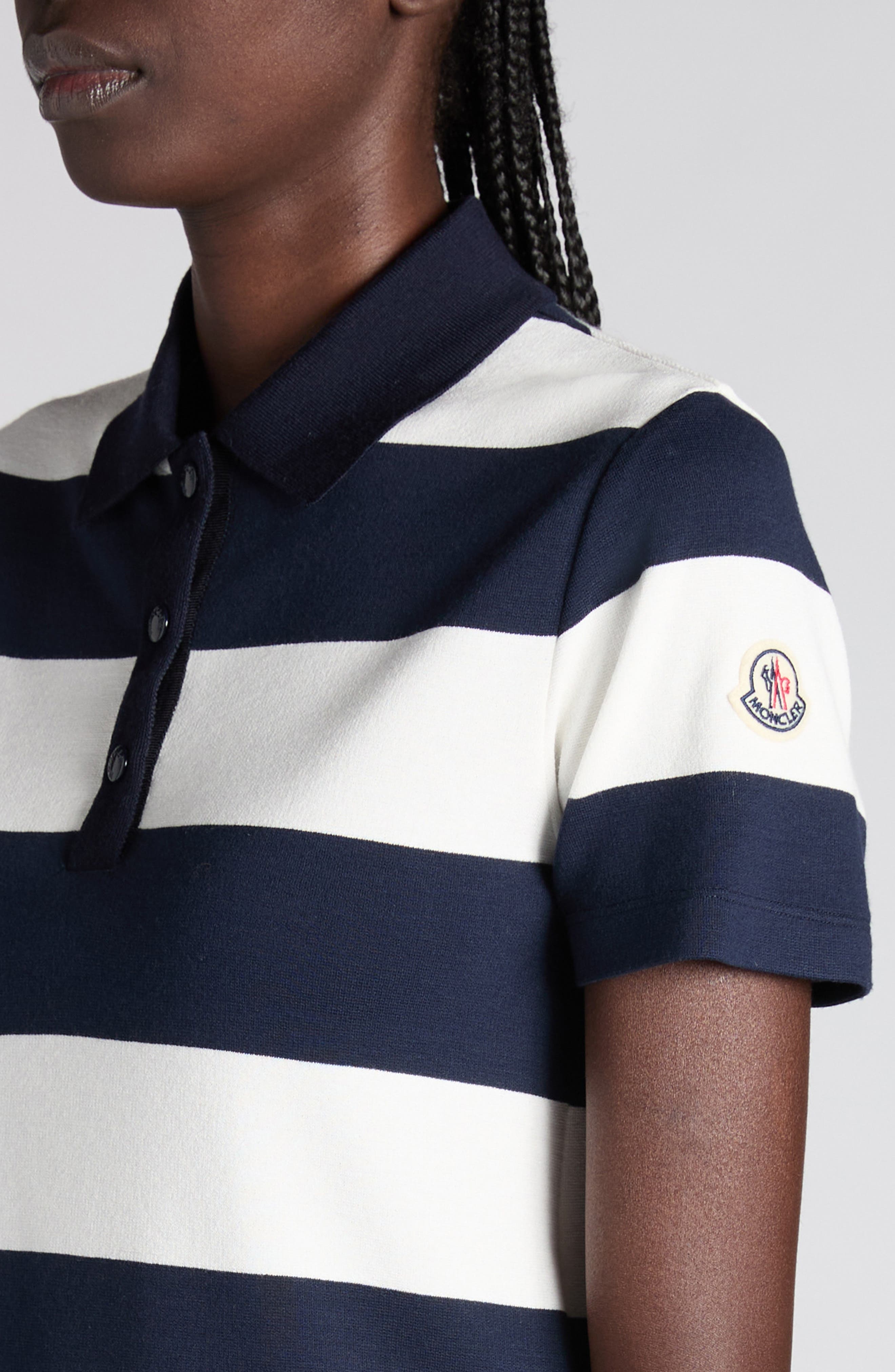 Moncler Stripe Polo in White/Blue at Nordstrom - 5