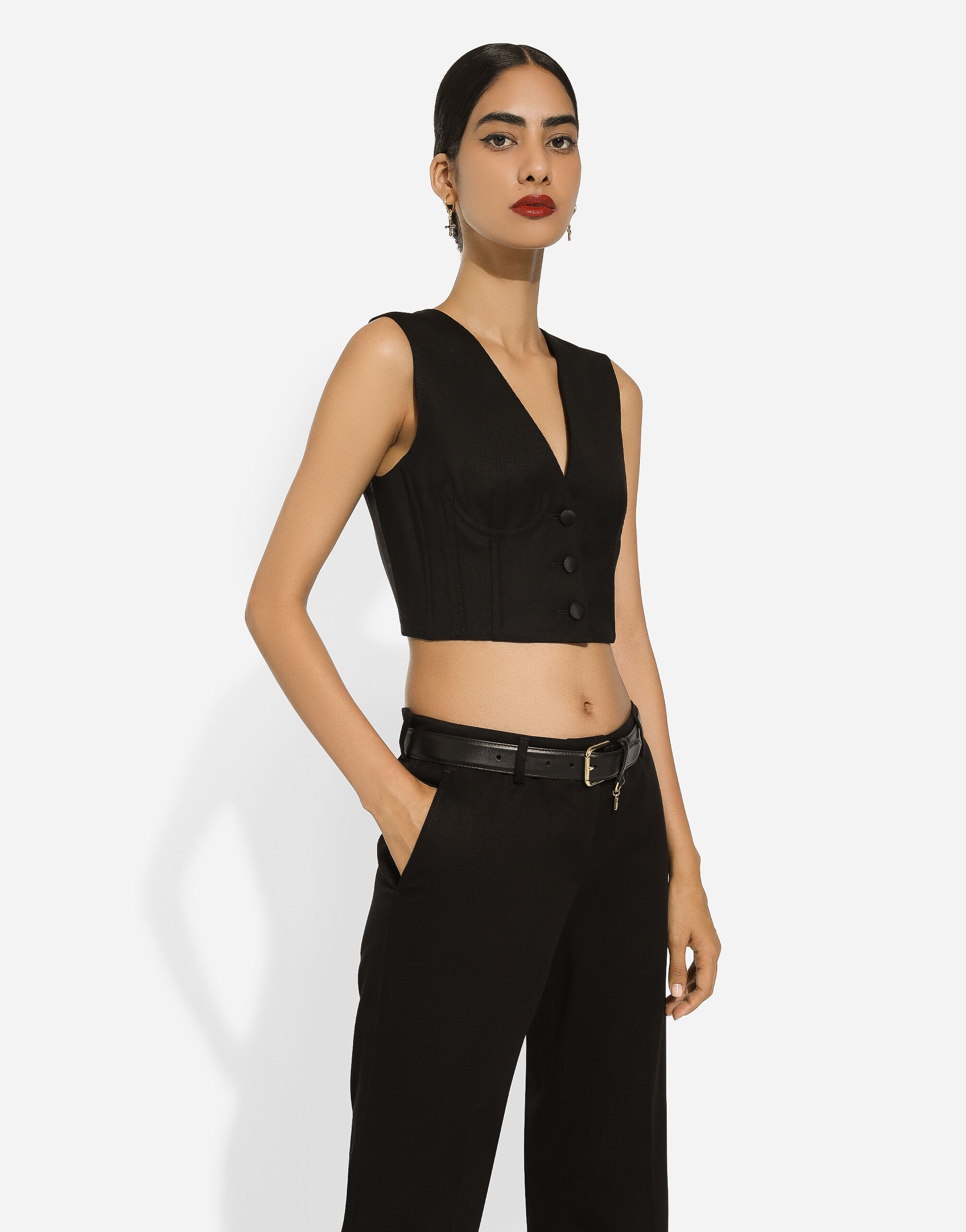 Cropped cady waistcoat with corset details - 4