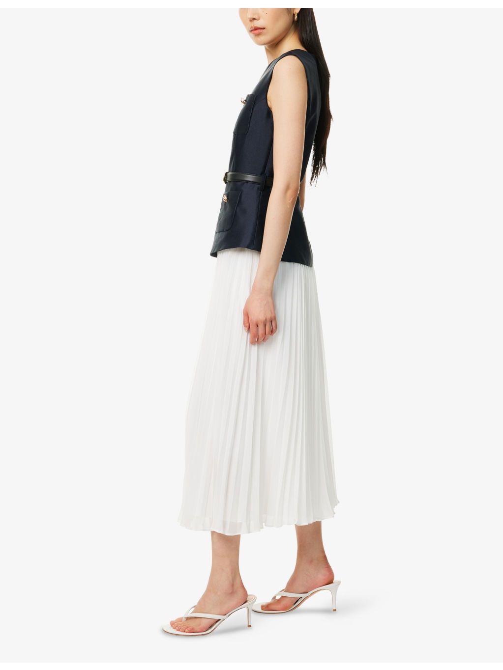 Pleated Sleeveless Woven Midi Dress - 3