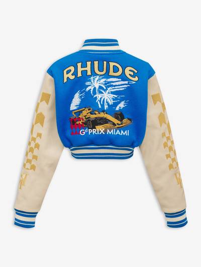 Rhude F1 CROPPED VARSITY JACKET outlook