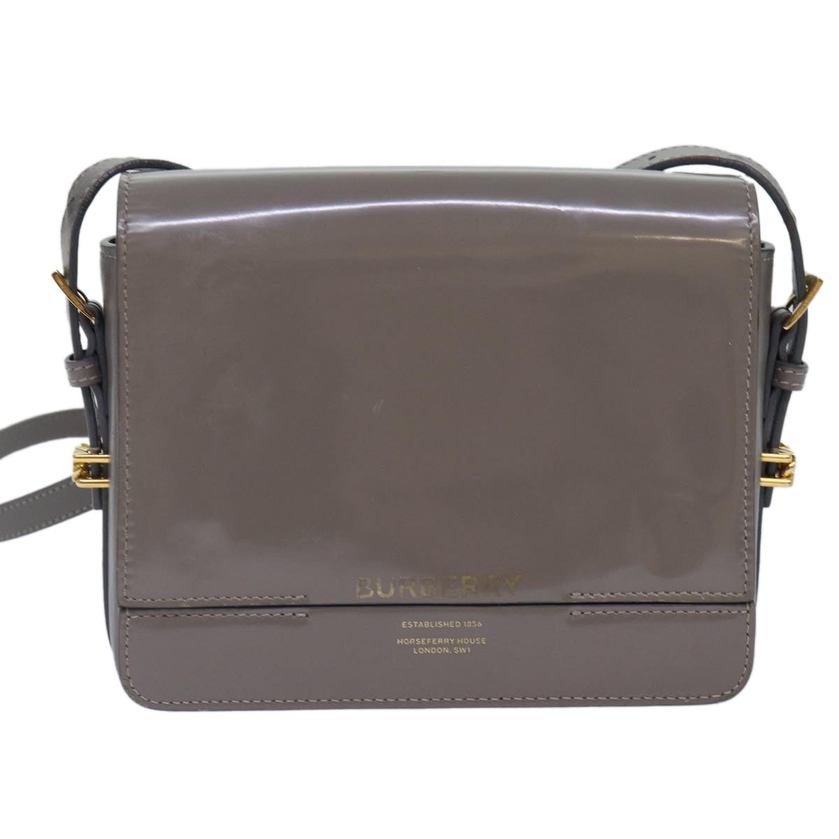 Burberry Shoulder Bag Patent Leather Gray Gold - 2