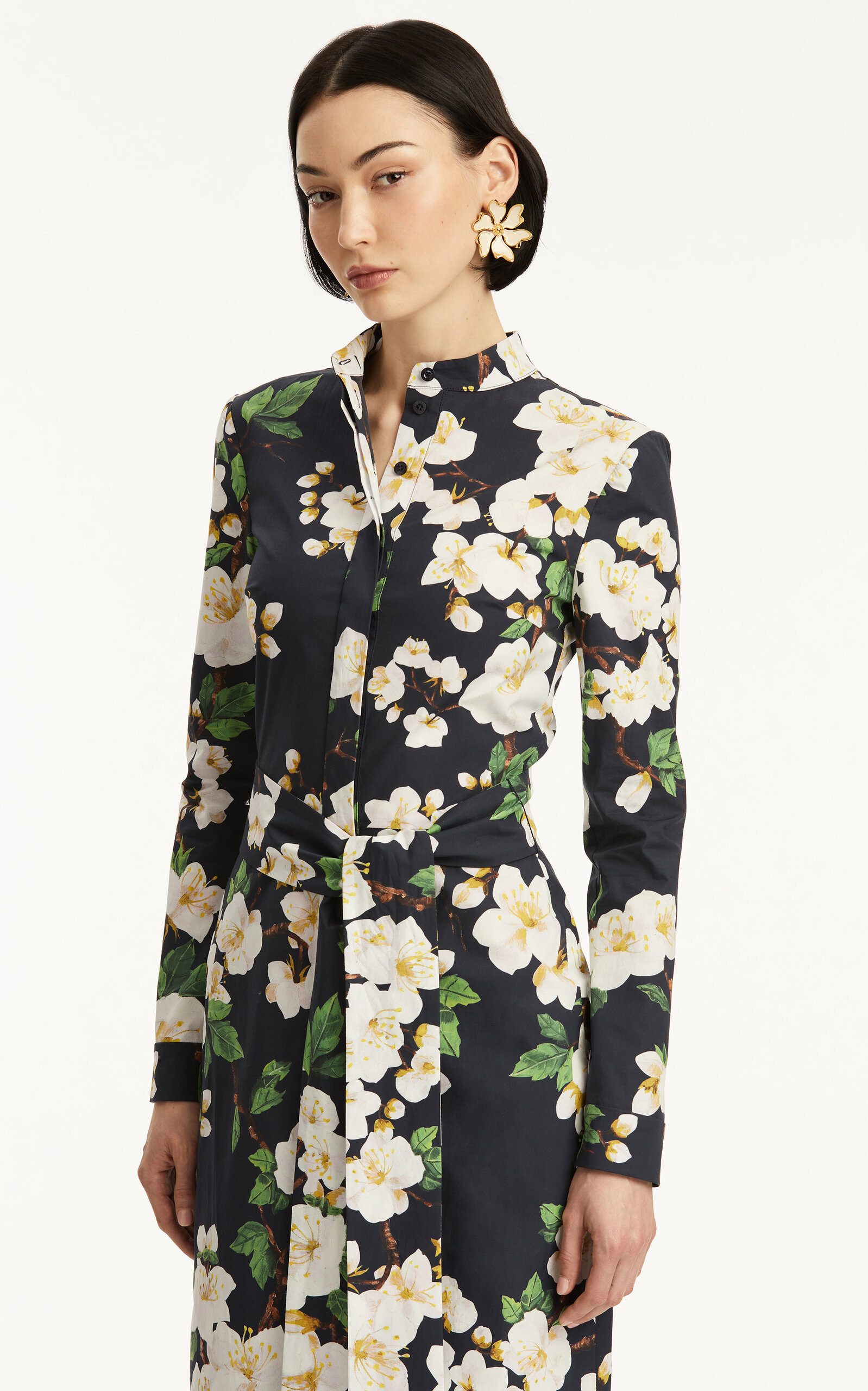 Tie-Detailed Cotton Poplin Midi Dress navy - 6