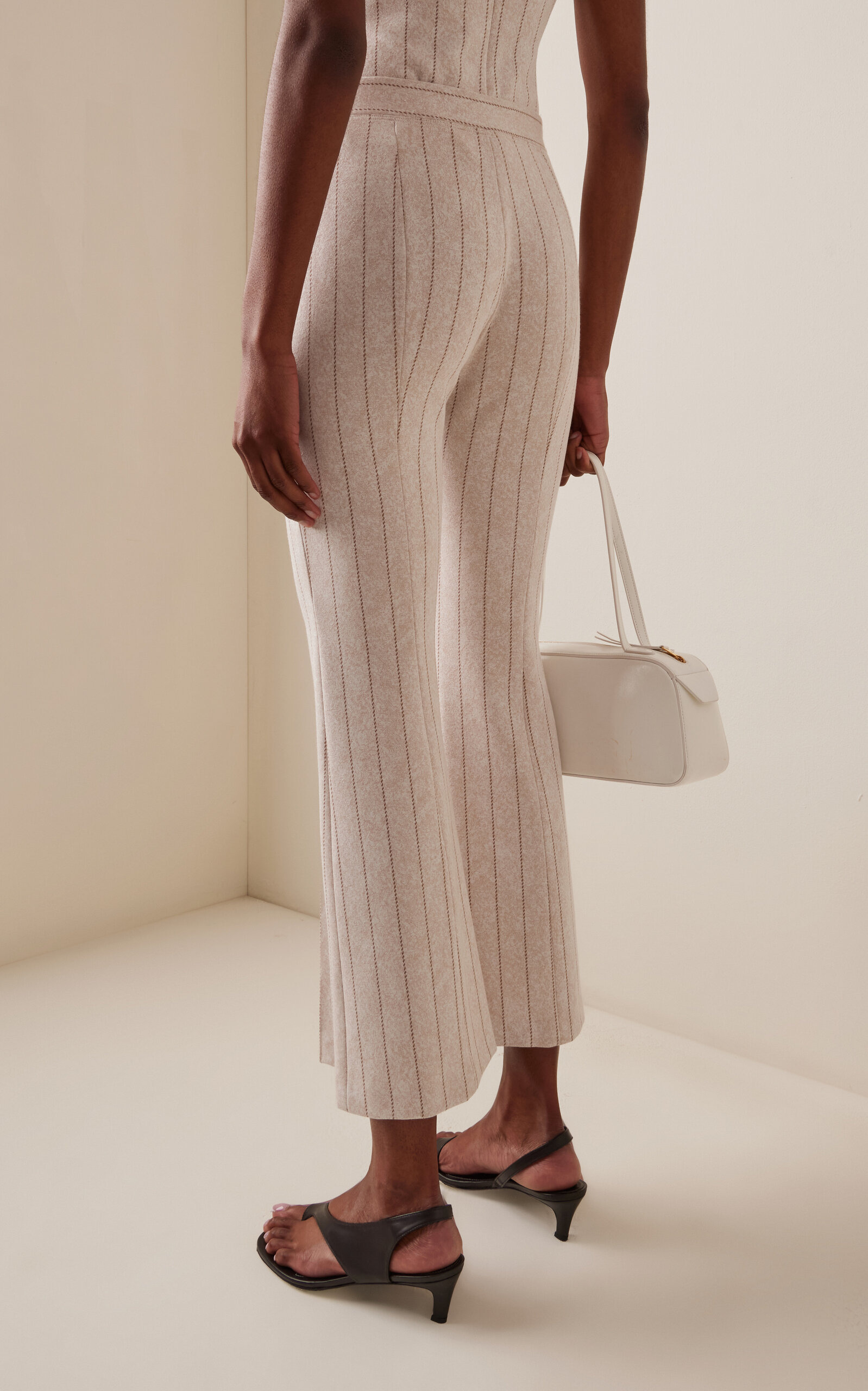 Cropped Pinstriped Jacquard Flare Pants neutral - 4