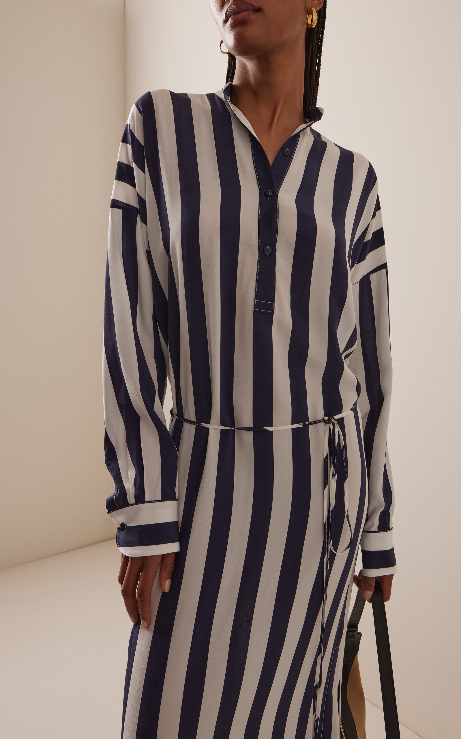 Orta Striped Silk Crepe de Chine Maxi Shirt Dress stripe - 3