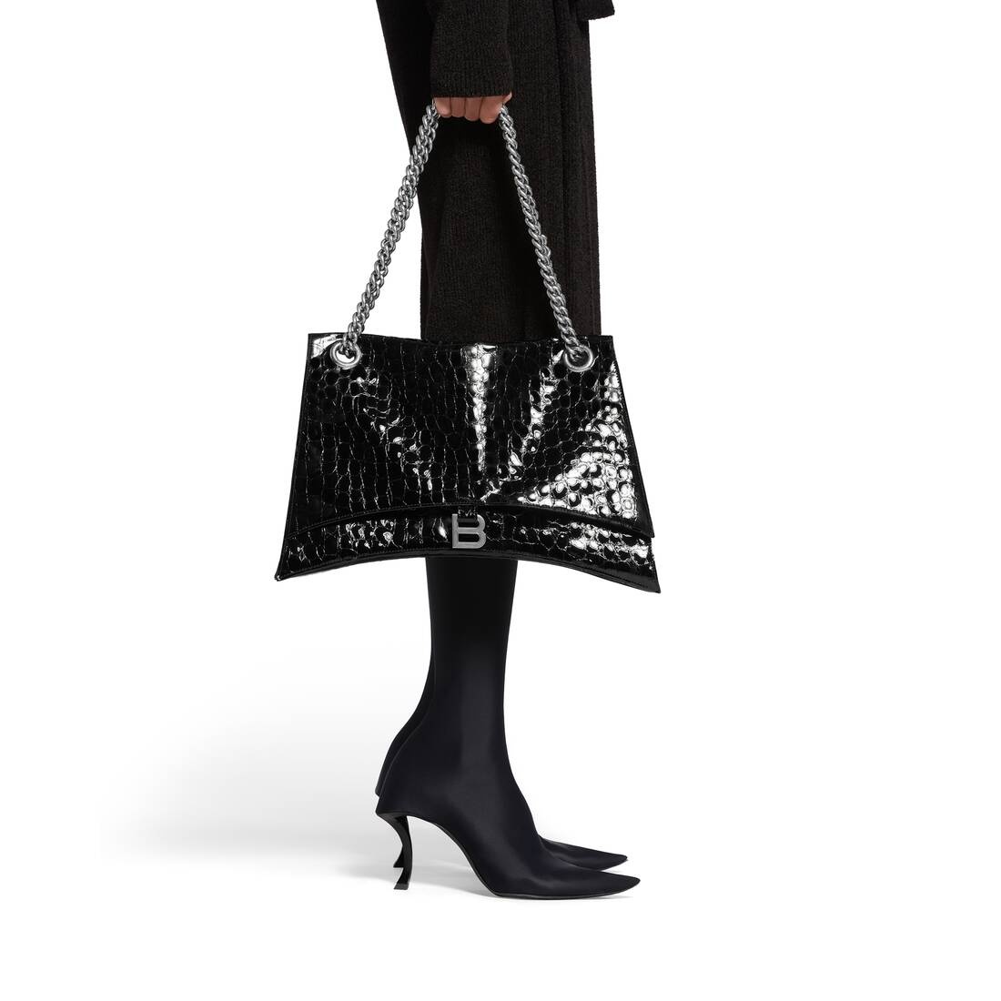 Women's Crush Large Chain Bag Crocodile Embossed in Black - 4