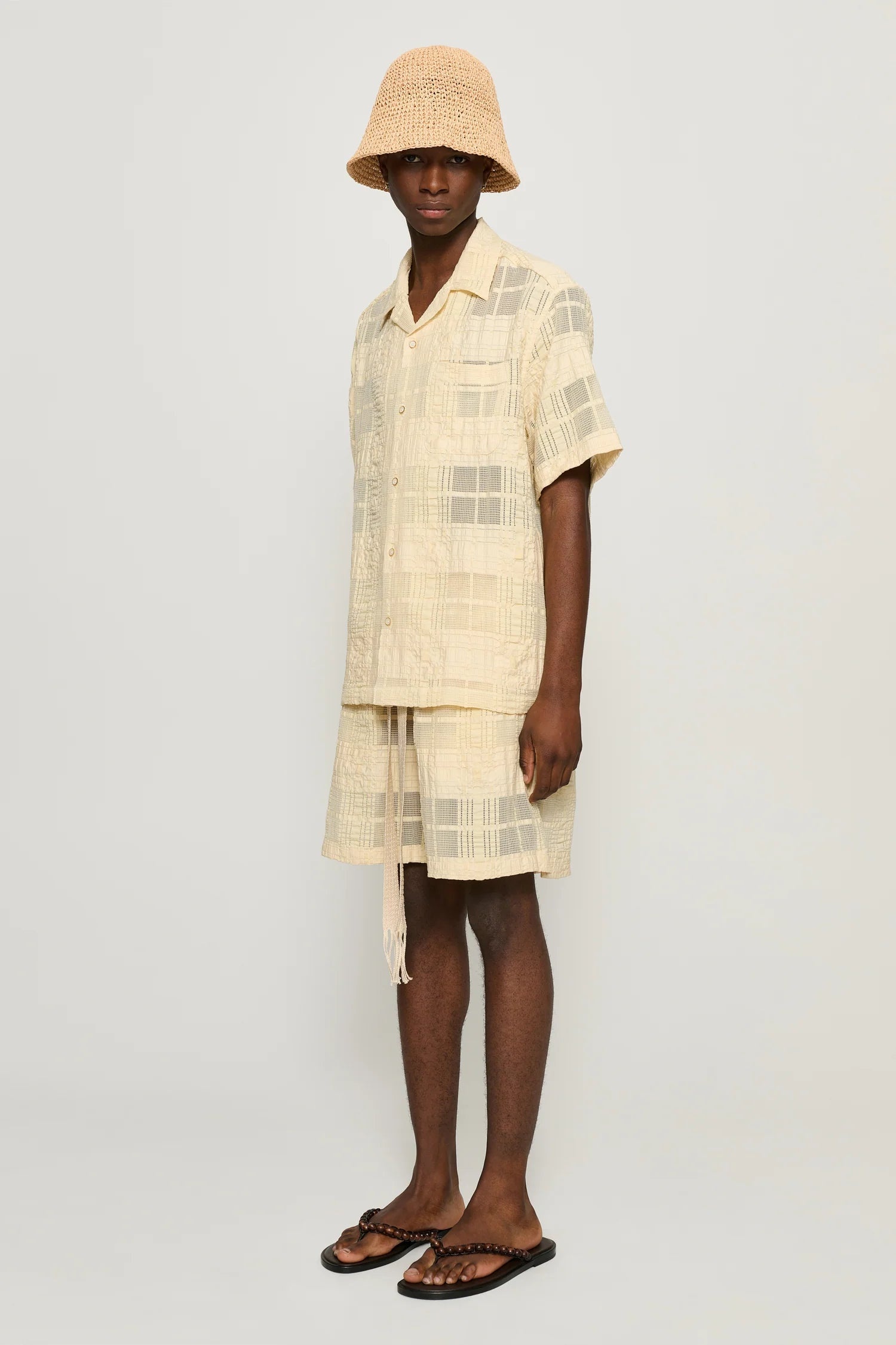 Enzo Beige Sheer Check Shorts - 2