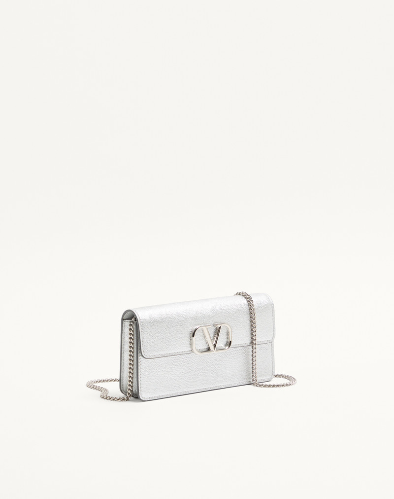 VLOGO SIGNATURE METALLIC GRAINY CALFSKIN WALLET WITH CHAIN 3