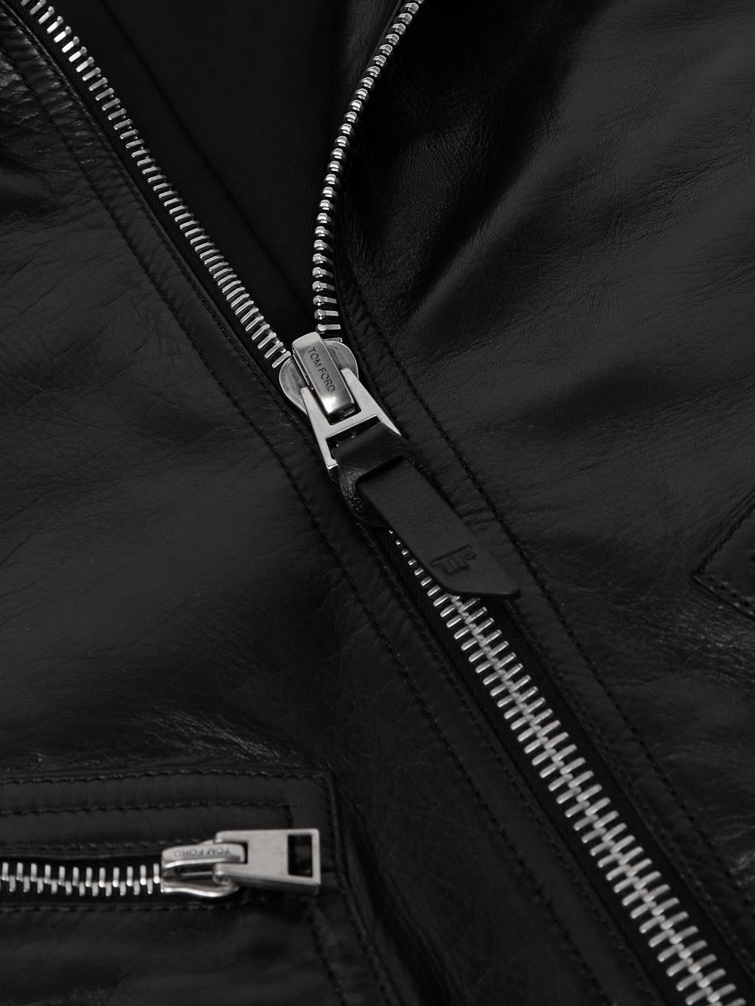 Leather Zip-Up Jacket Black - 5