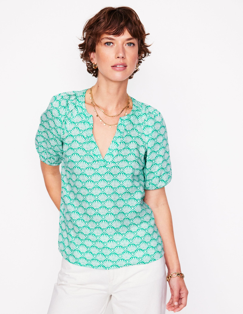 Brooke Linen Top-Aquamarine, Deco Palm 6