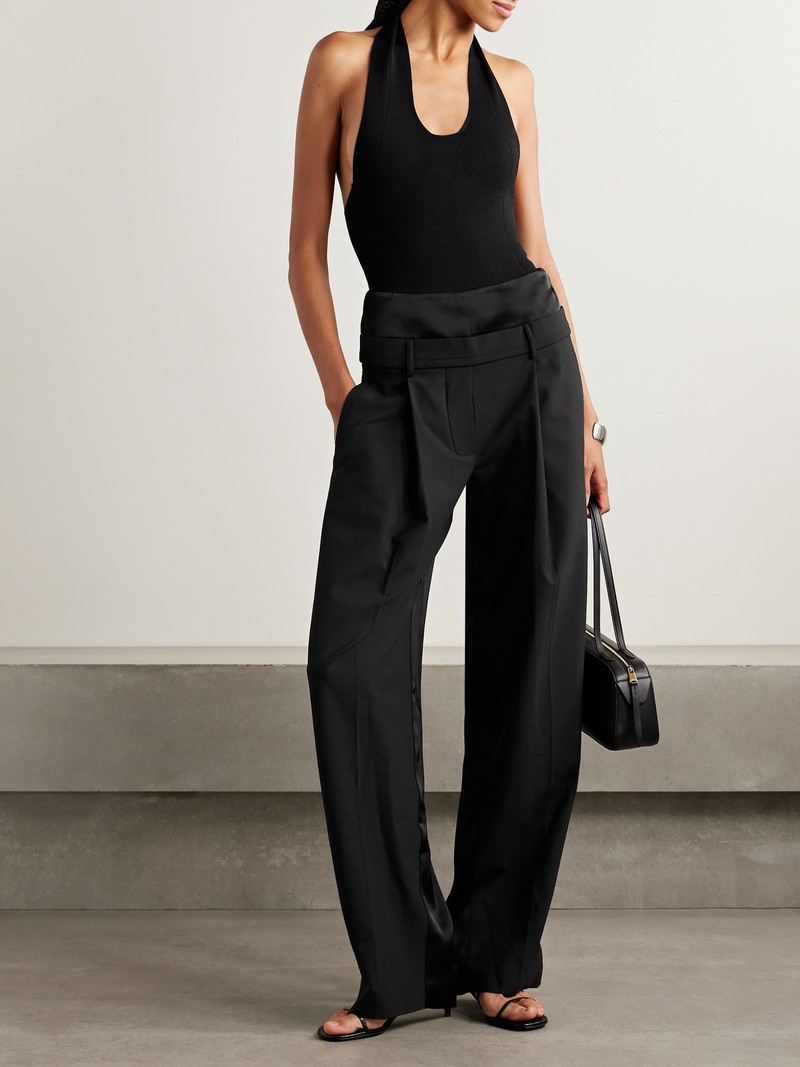 ESSE Studios Portia Duo layered pleated recycled-crepe straight-leg pants Black outlook