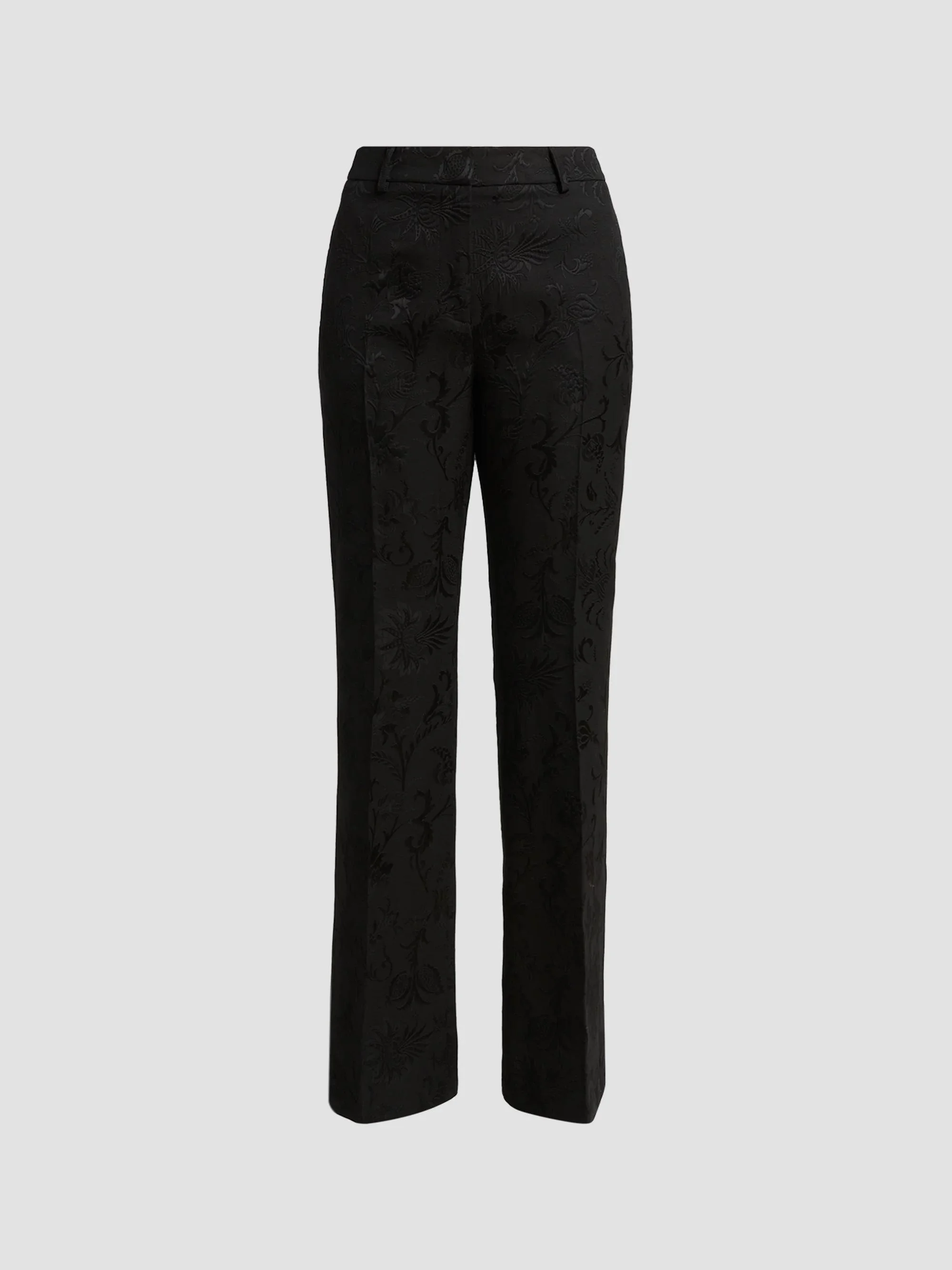 Women's Floral Jacquard Boot-Cut Trousers - Black - 1