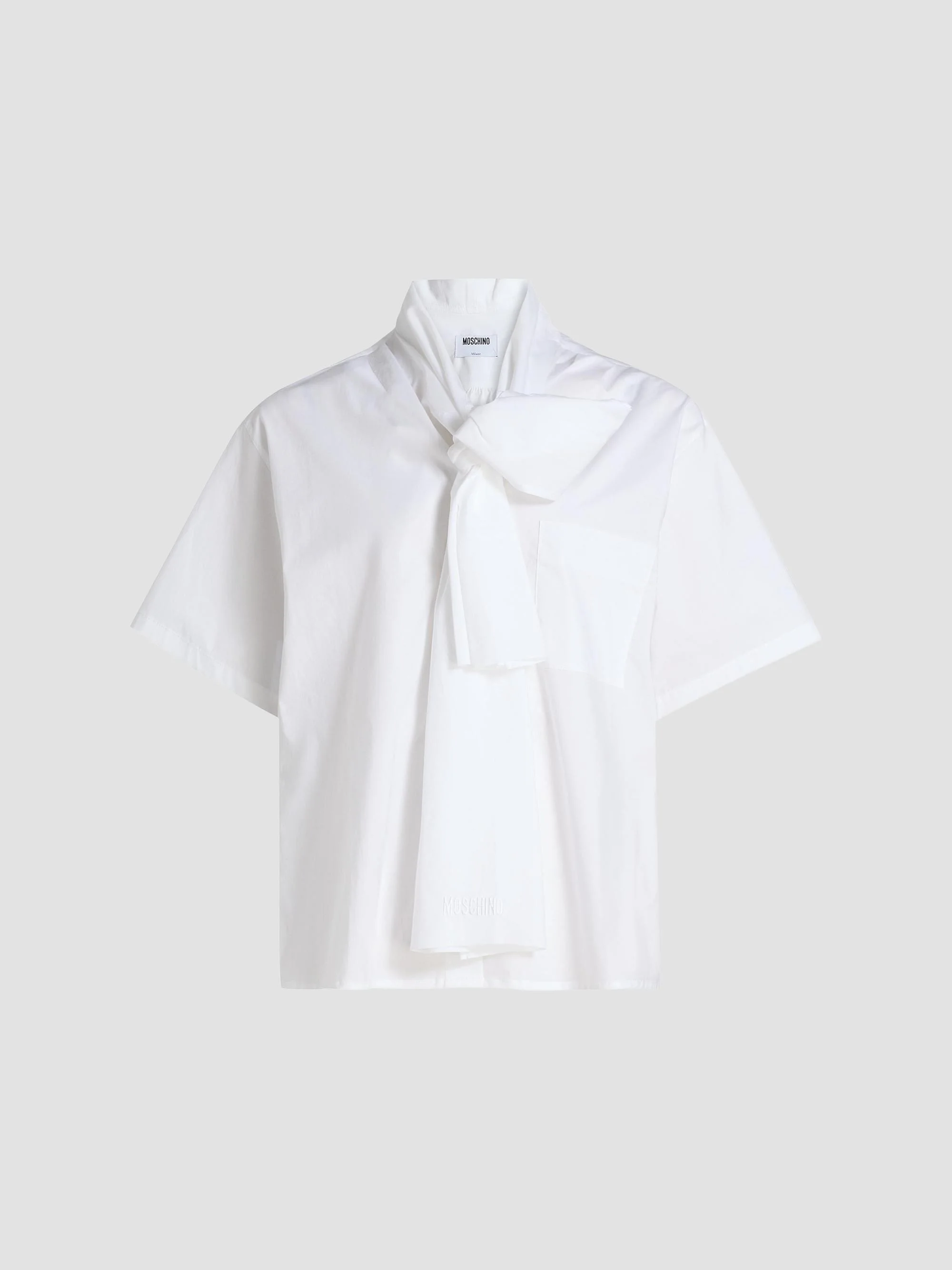 Women's Stretch-Cotton Tieneck Blouse - Multi White - 1