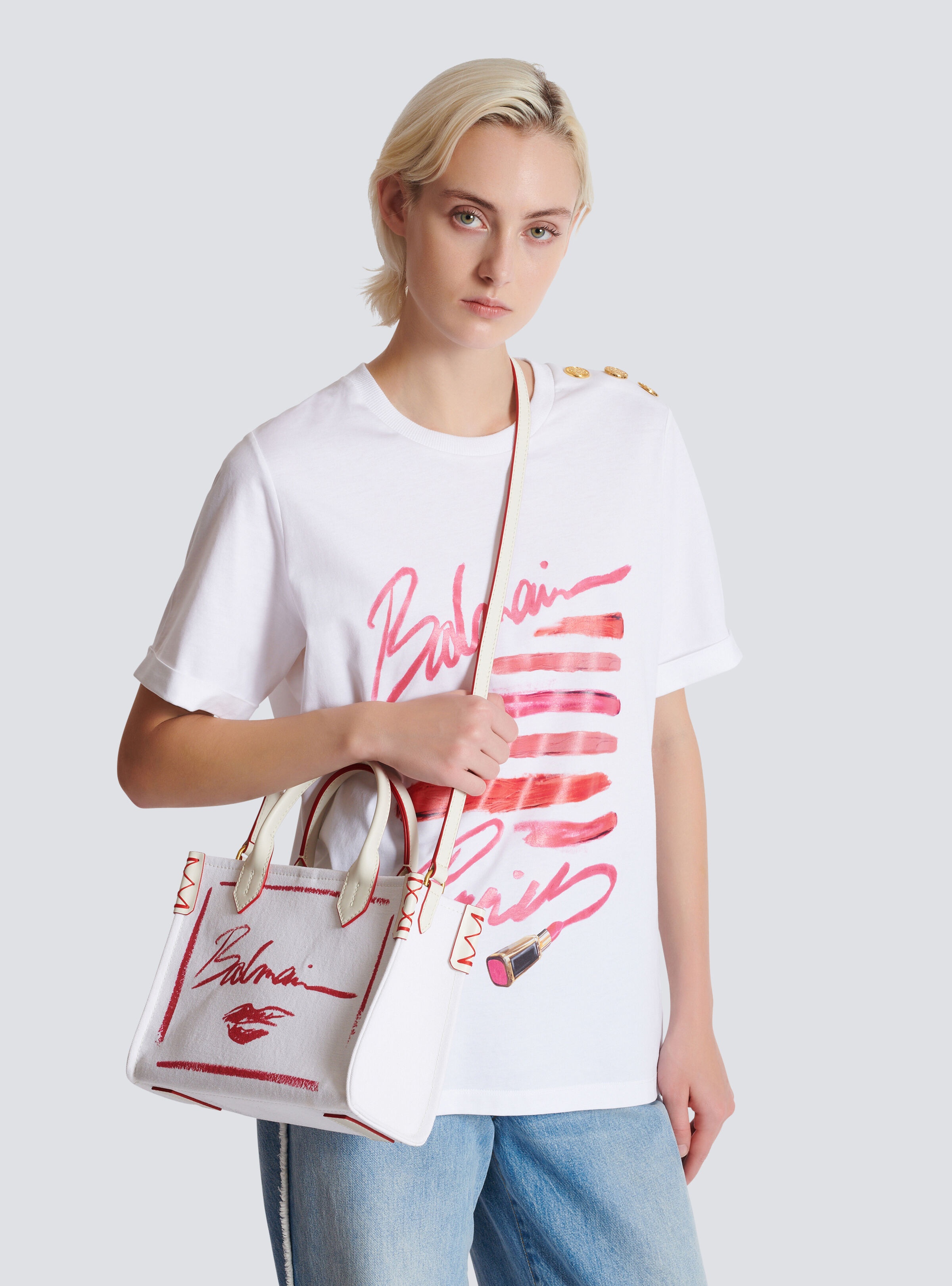 Small B-Army tote bag with Balmain Lipstick print - 8