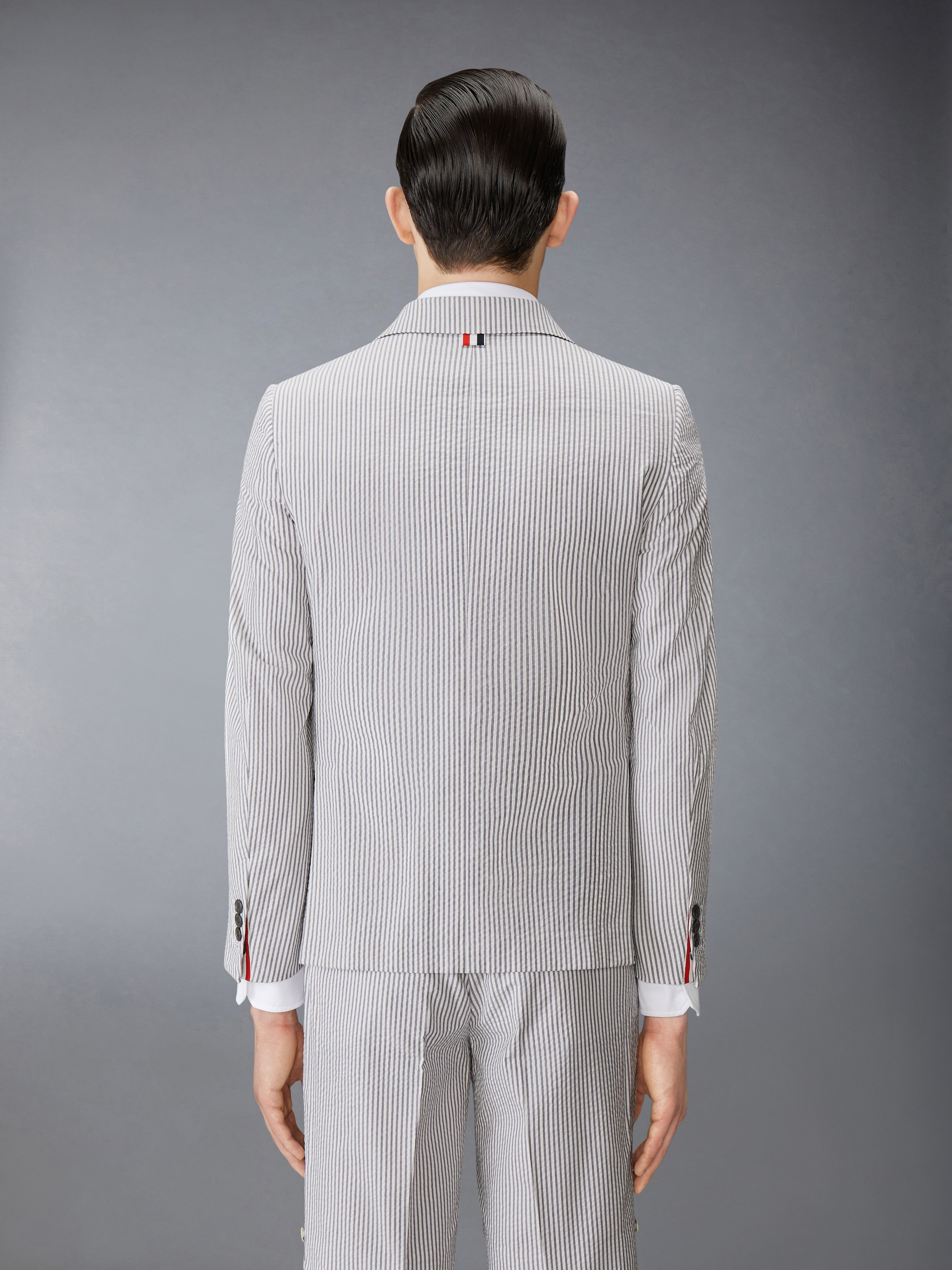 Medium Grey and White Seersucker Half Lined Single Breasted Classic Jacket - 3