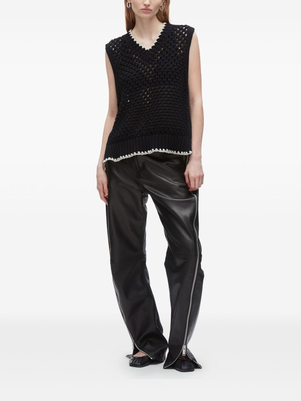 crochet-detail zip-side knit vest - 2