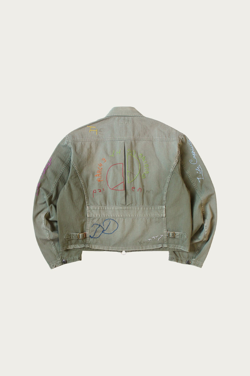 Kapital Herringbone HUNTER Drizzler JKT (Memorial Embroidery) - Khaki outlook