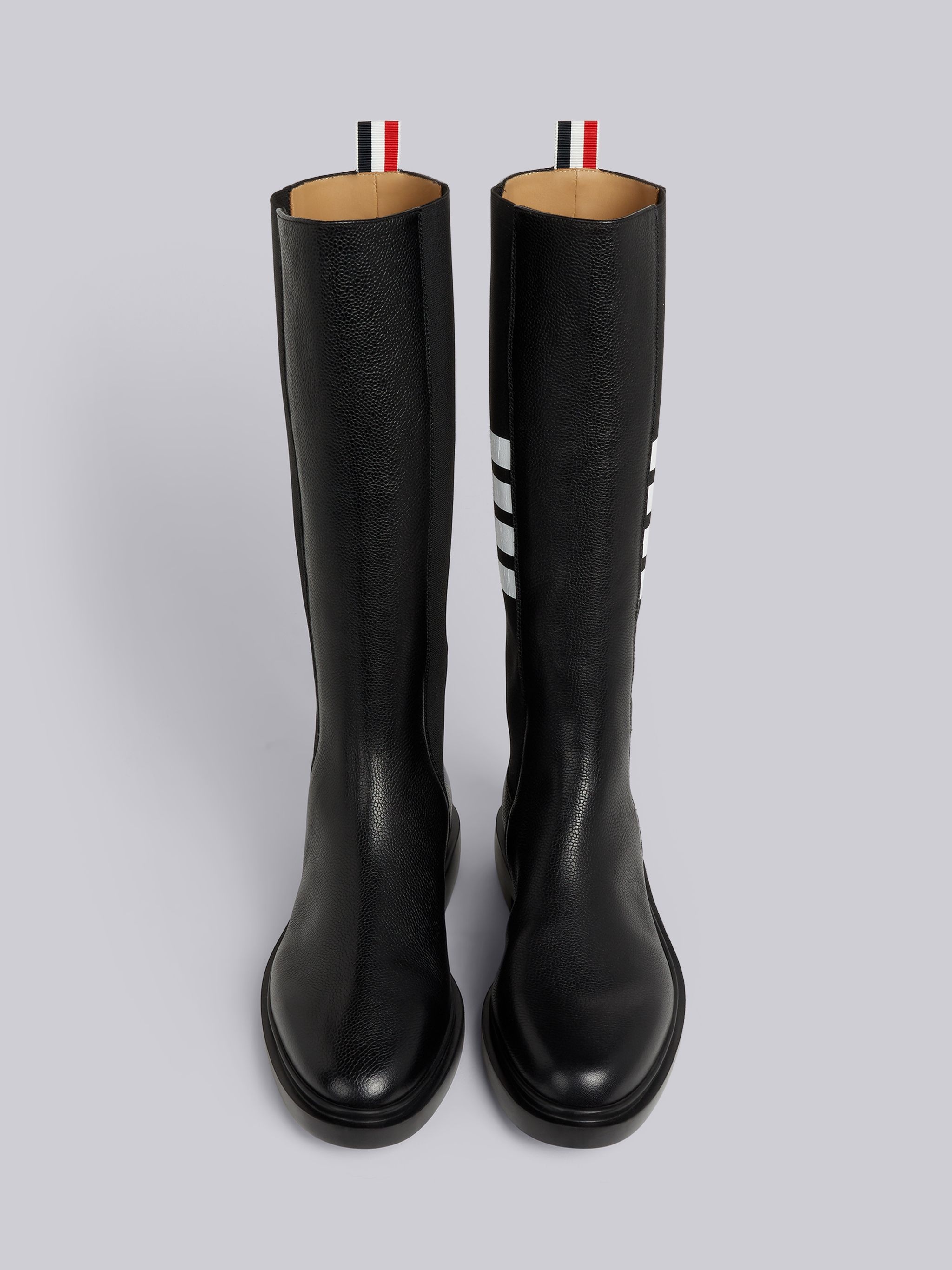 Black Pebble Grain Leather 4-Bar Lightweight Rubber Sole Knee High Chelsea Boot - 4