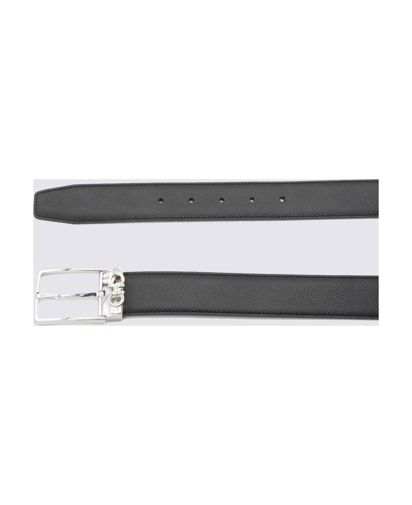 Black And Silver Leather Belt - 2