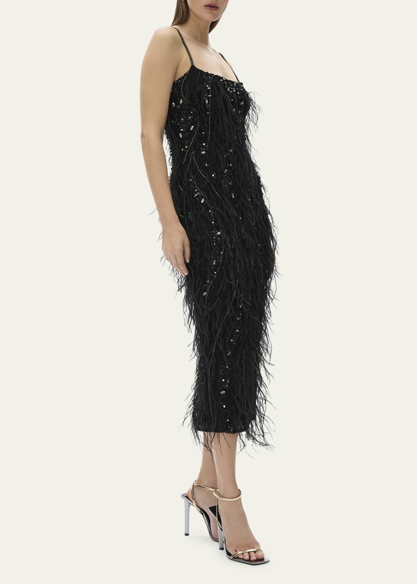 Cynthia Sequined Midi Feathered Dress - 4