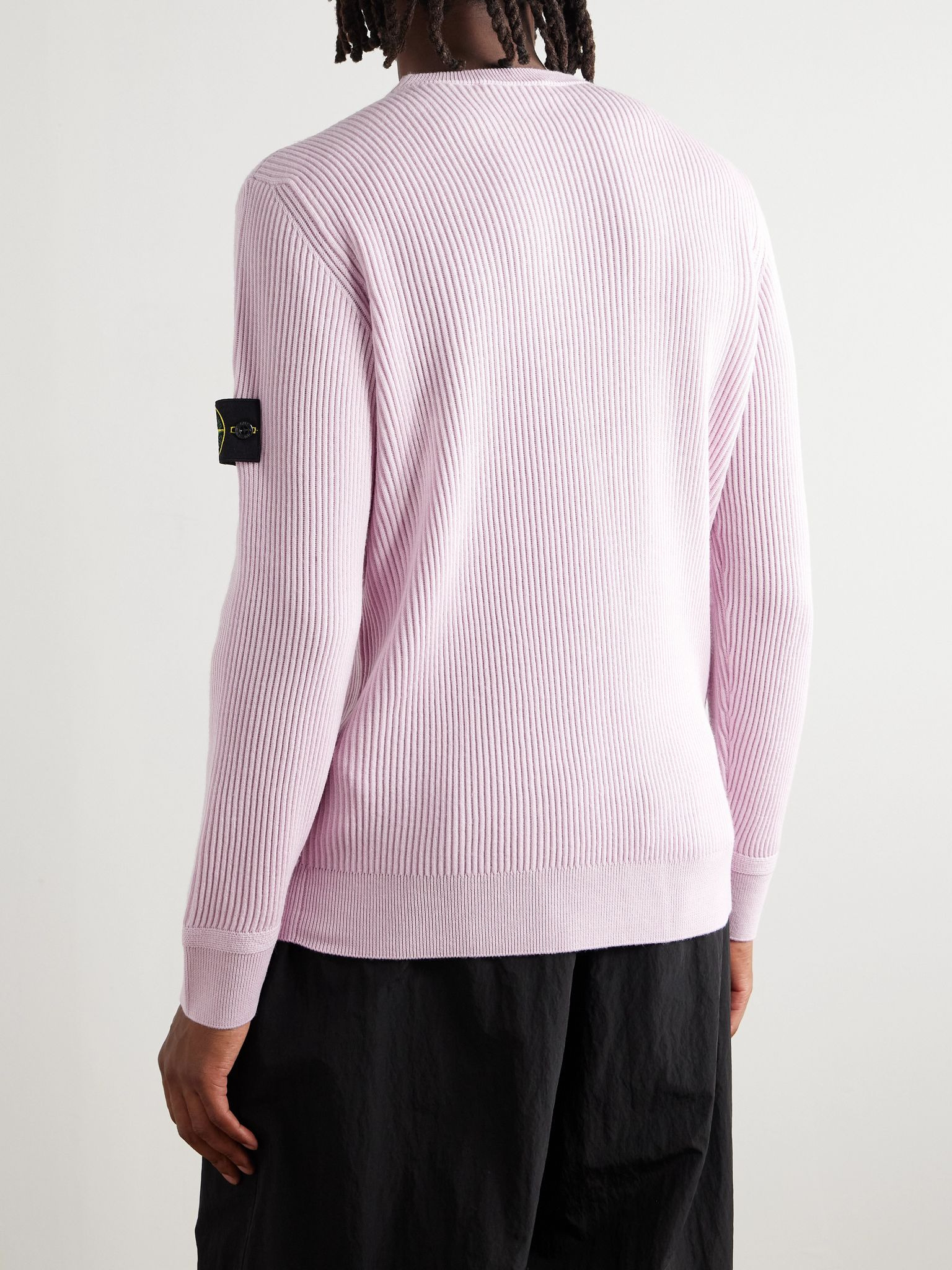Logo-Appliquéd Ribbed Wool Sweater Pink - 3