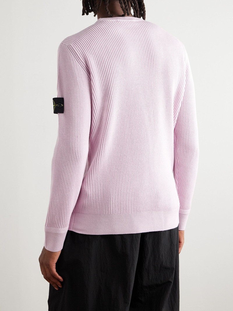Logo-Appliquéd Ribbed Wool Sweater Pink 3