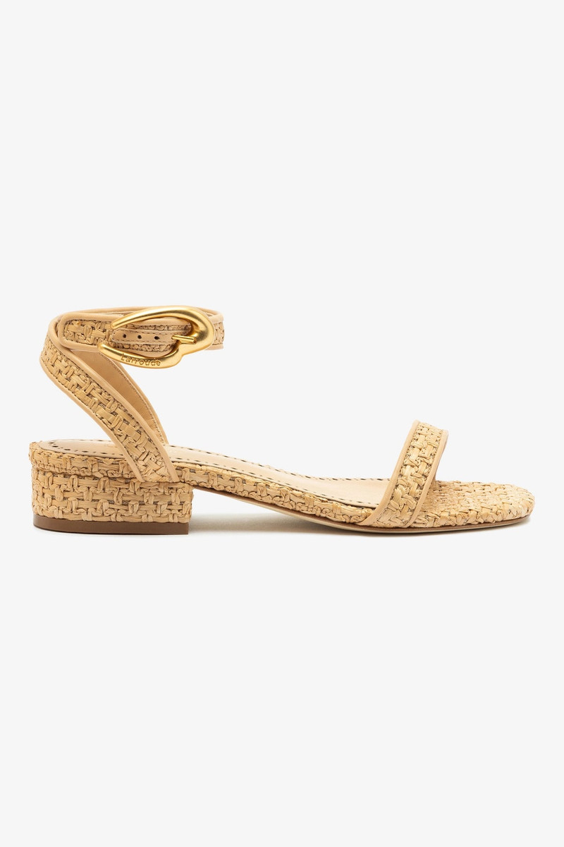 Verona Flat Sandal In Beige Leather and Natural Raffia 1