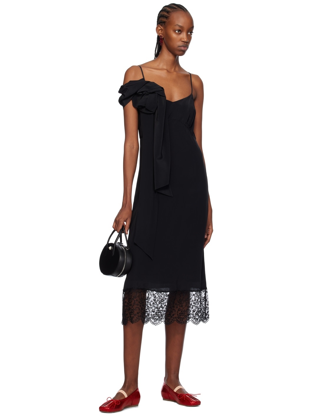 Black Pressed Rose Midi Dress - 4
