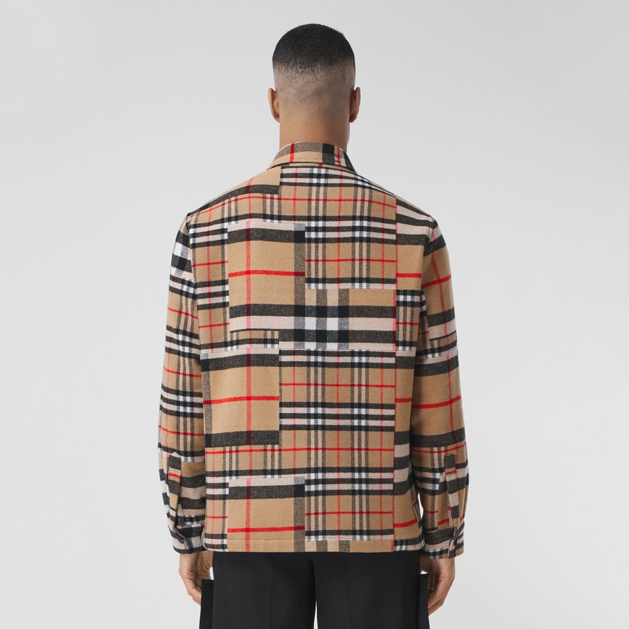 Patchwork Check Wool Oversized Overshirt - 4