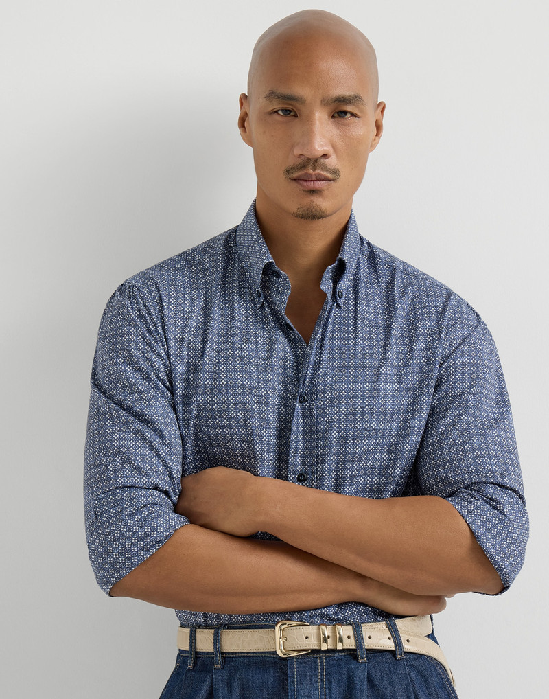Flower print twill basic fit shirt with button-down collar 2