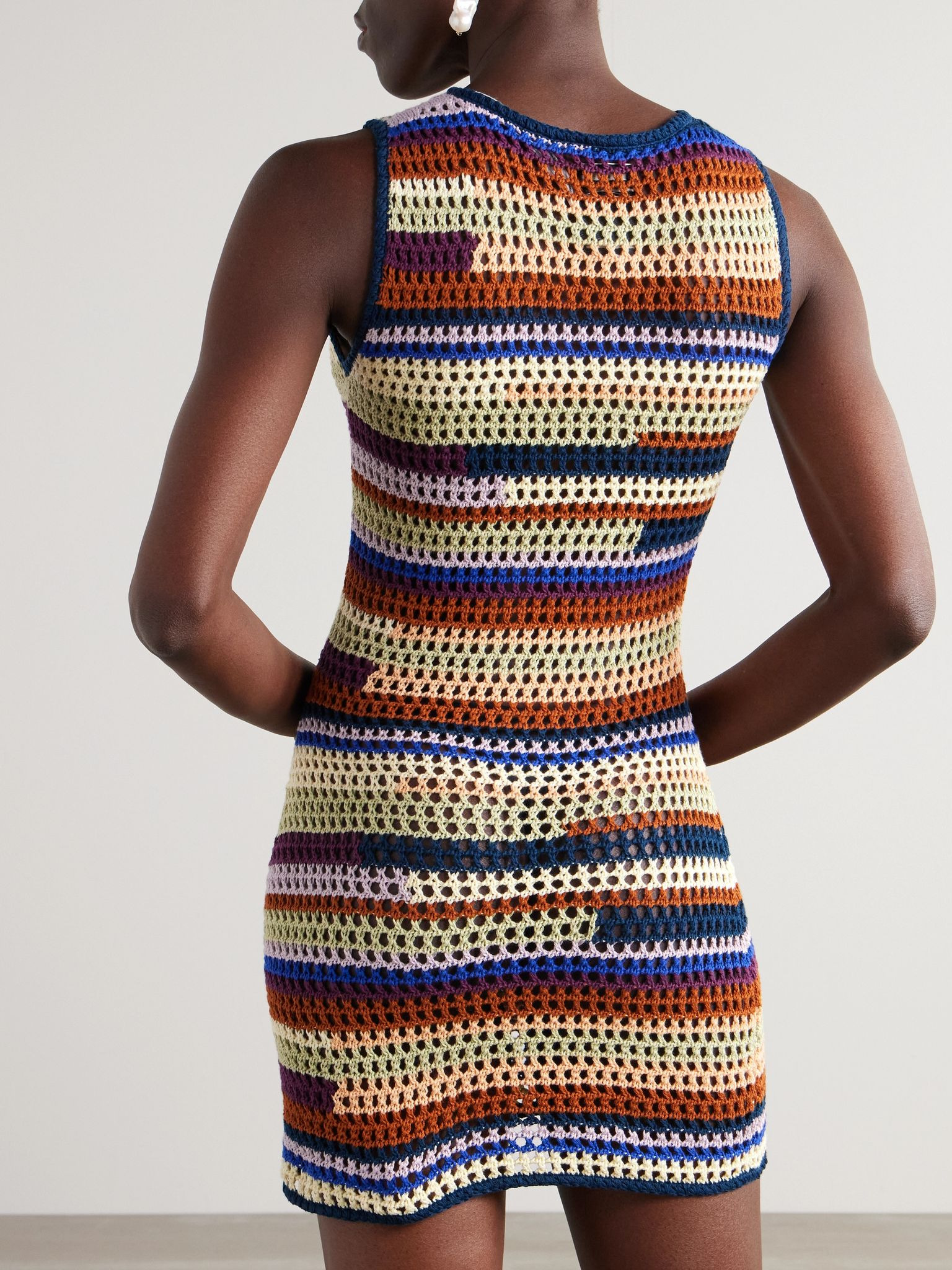 Spondylus open-knit organic cotton mini dress Multi - 3