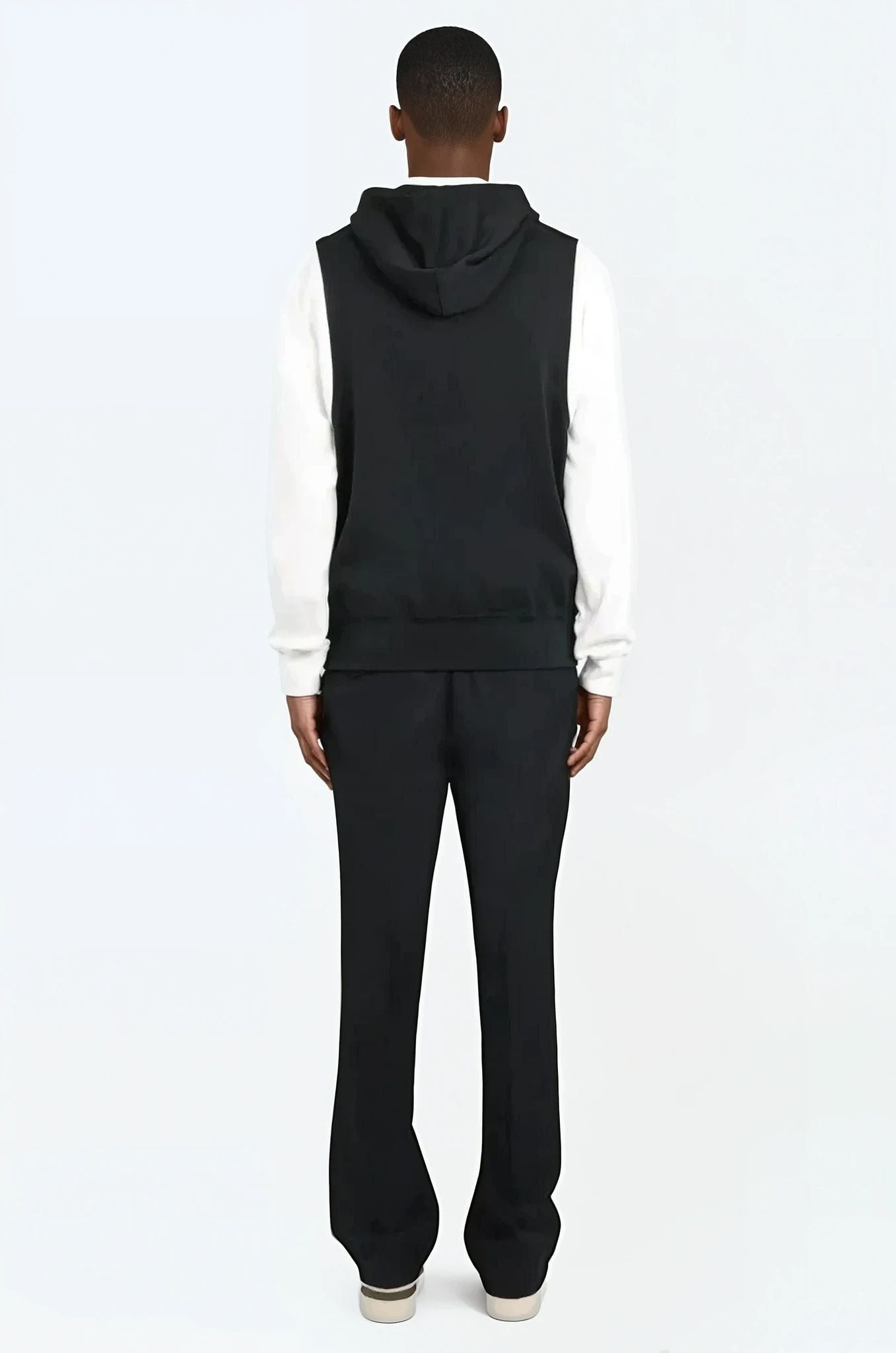 TWO LAYER CONTRAST L/S HOODIE SWEATSHIRT | BLACK/WHITE - 3