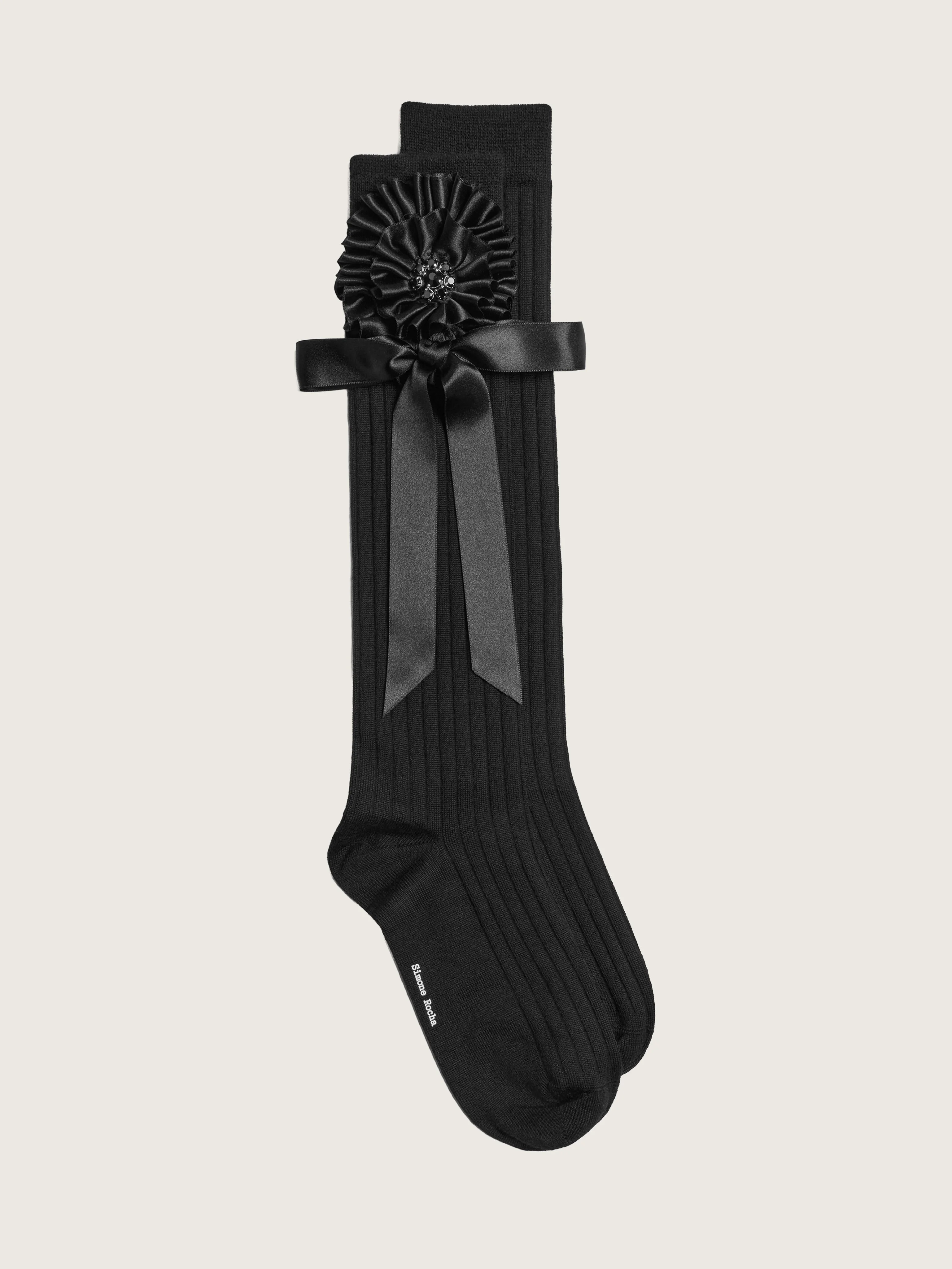 Ribbon Rosette Merino Silk Knee Socks - 1