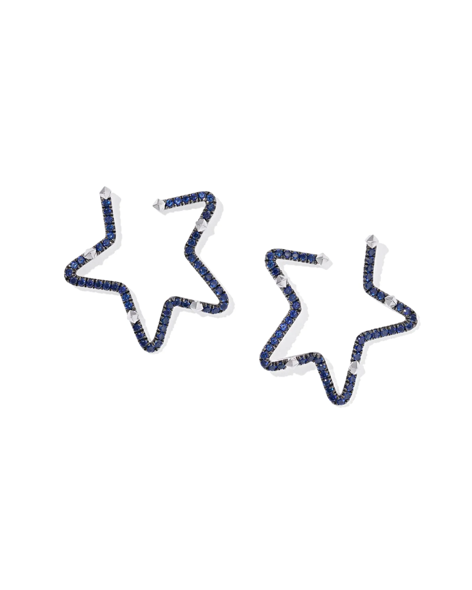 1.17 ct Lab Grown Blue Sapphire Star 14k White Gold Hoop Earrings - 1