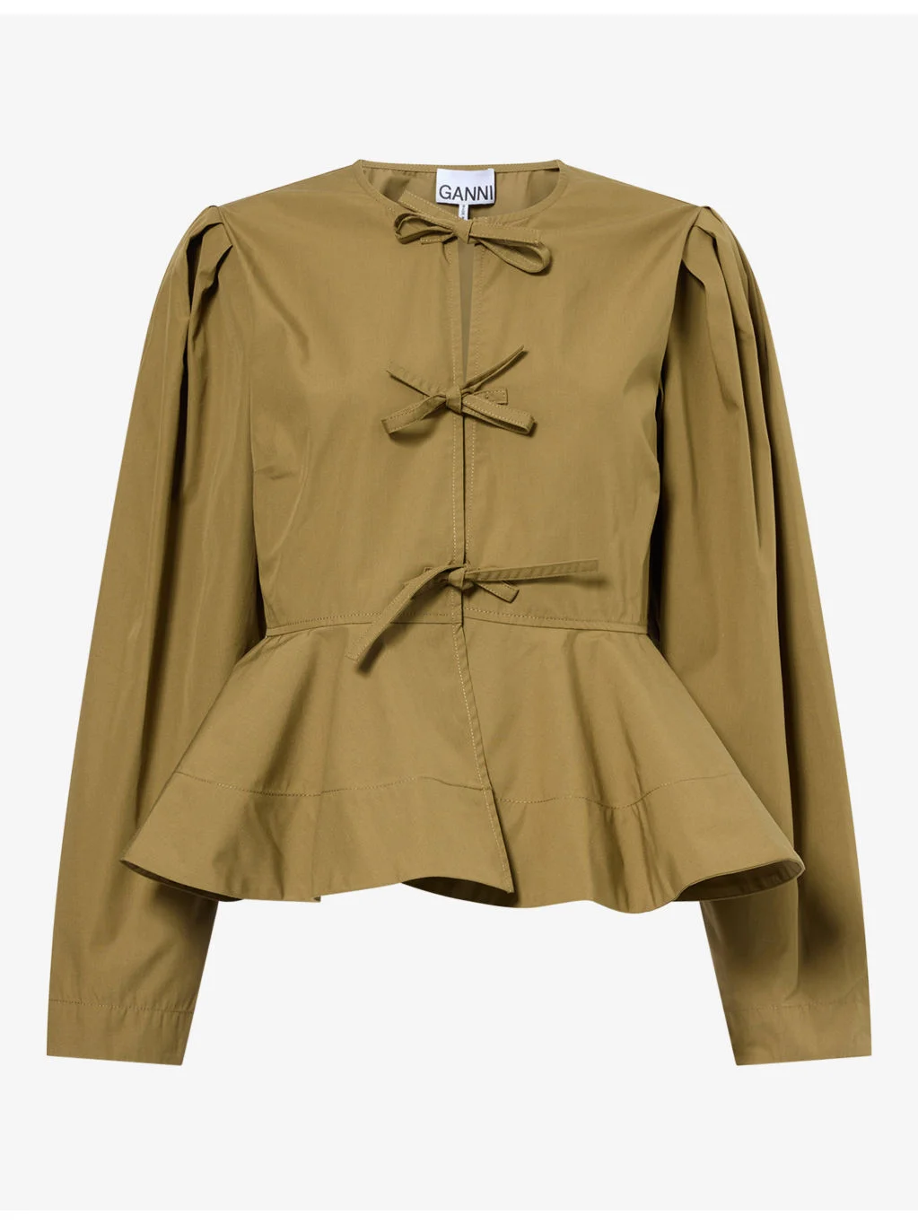 Bow-Embellished Peplum-Hem Cotton Blouse - 1