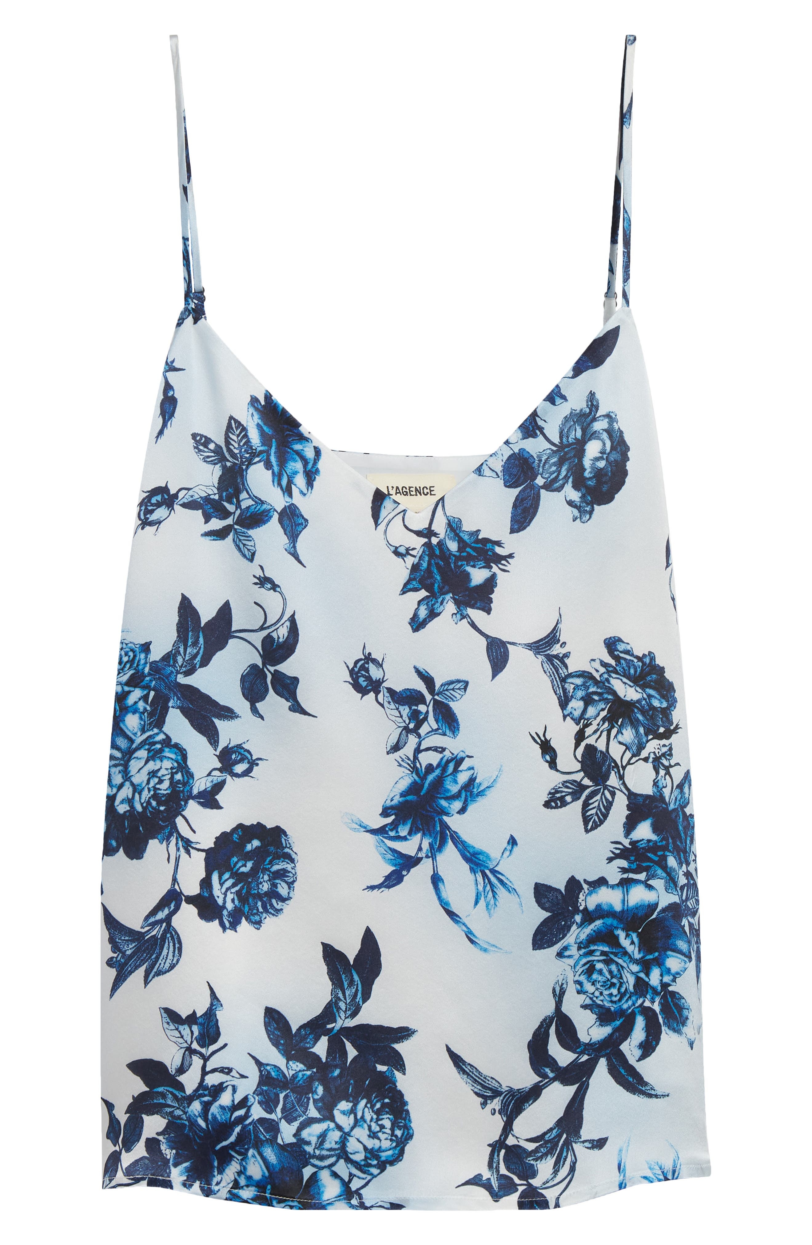 L'AGENCE Jane Floral Print Silk Camisole in White/Blue Painterly Floral at Nordstrom - 5