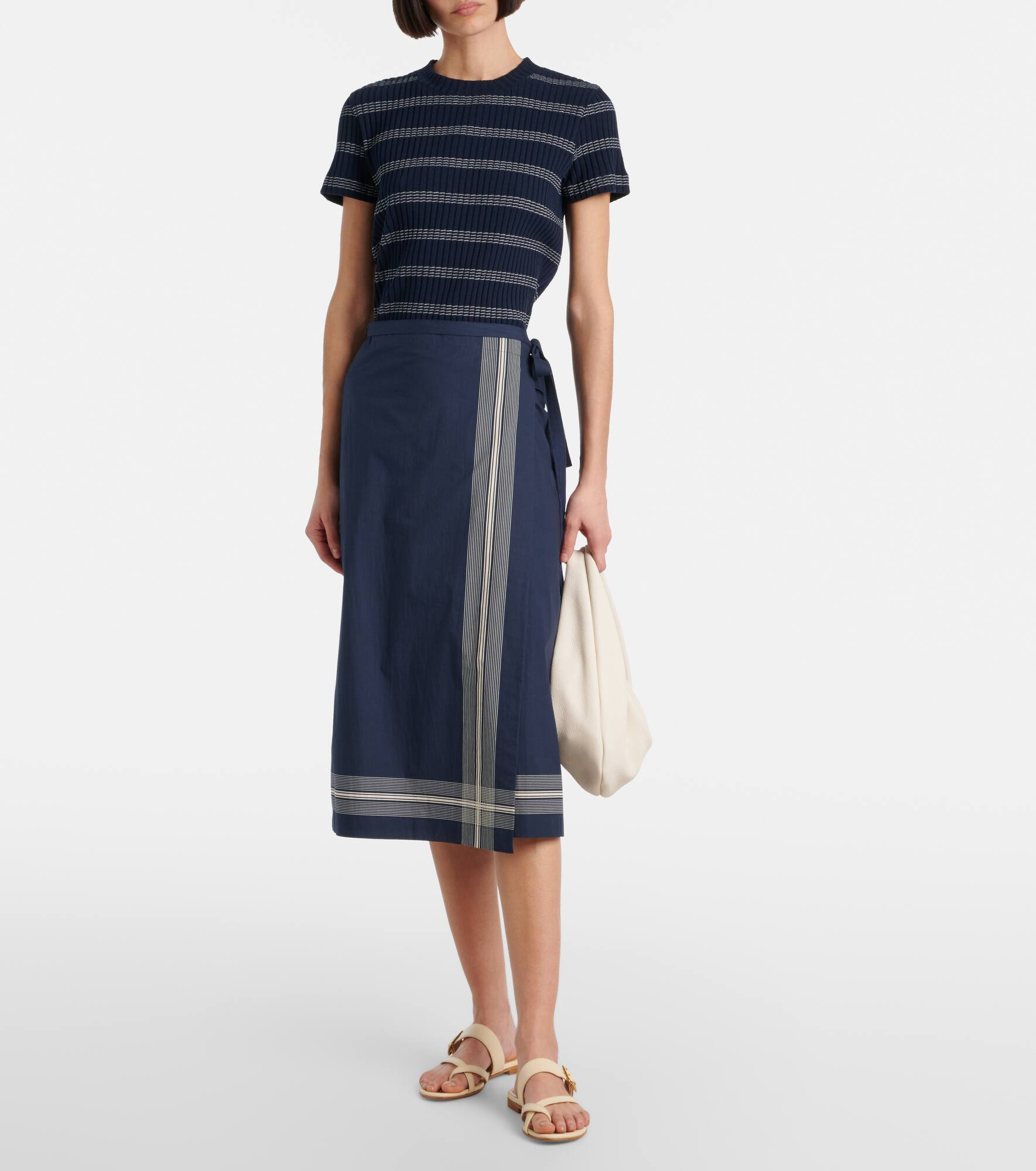 Ribbed-knit striped cotton-blend T-shirt - 2