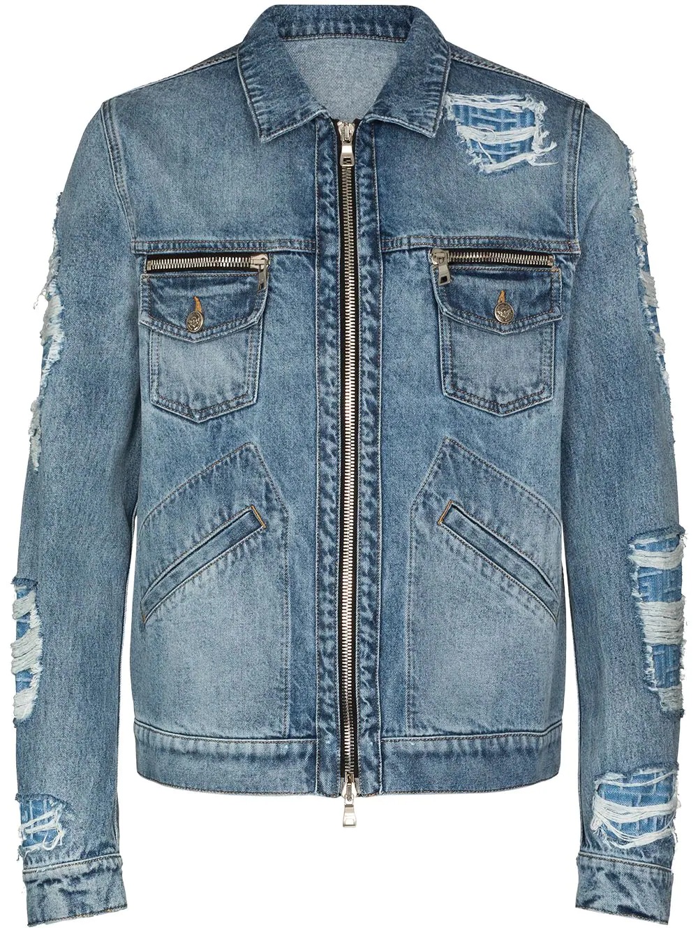 monogram-detail zip-up denim jacket - 1