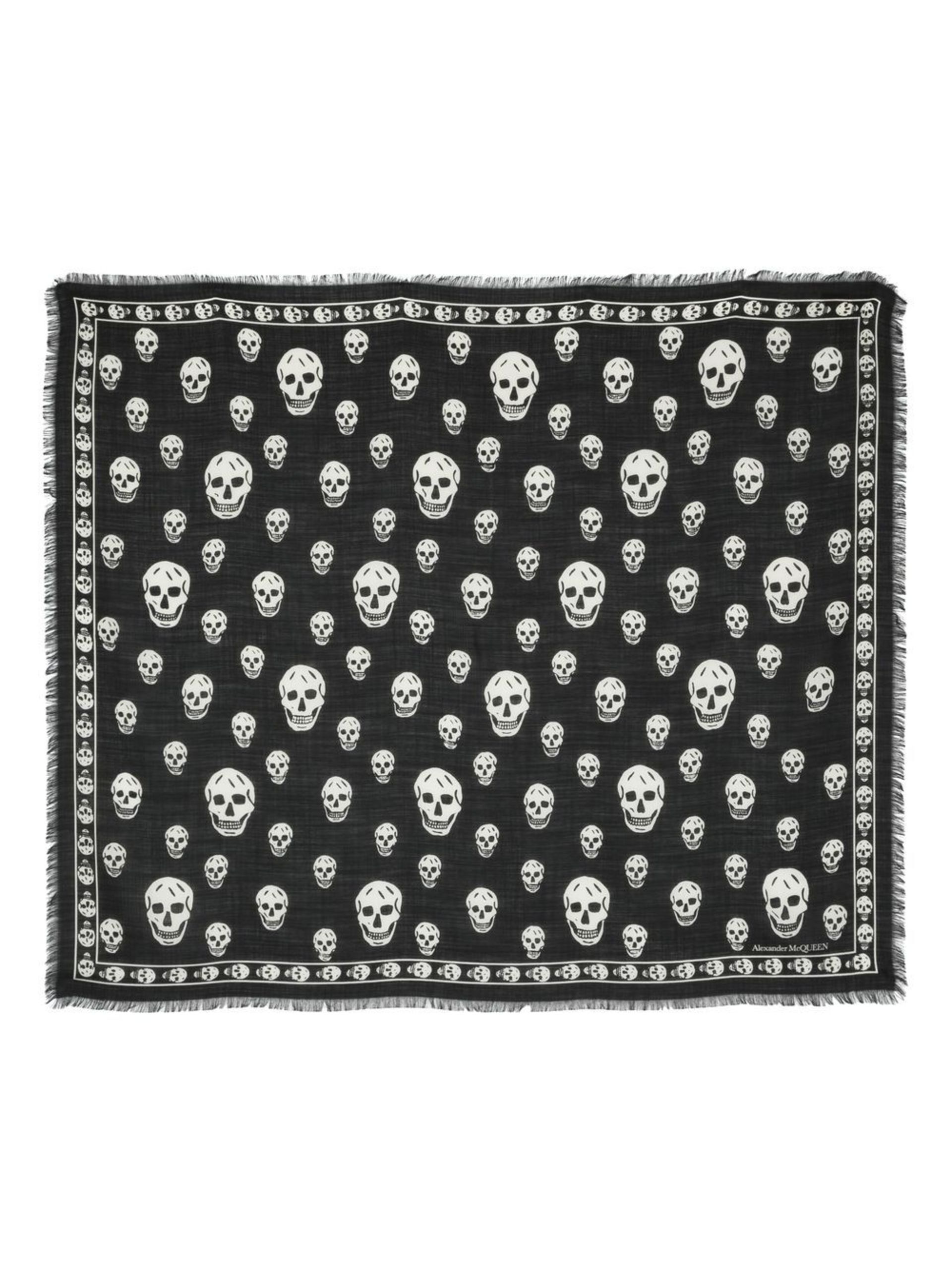 Black Wool Skull Print Scarf - 1