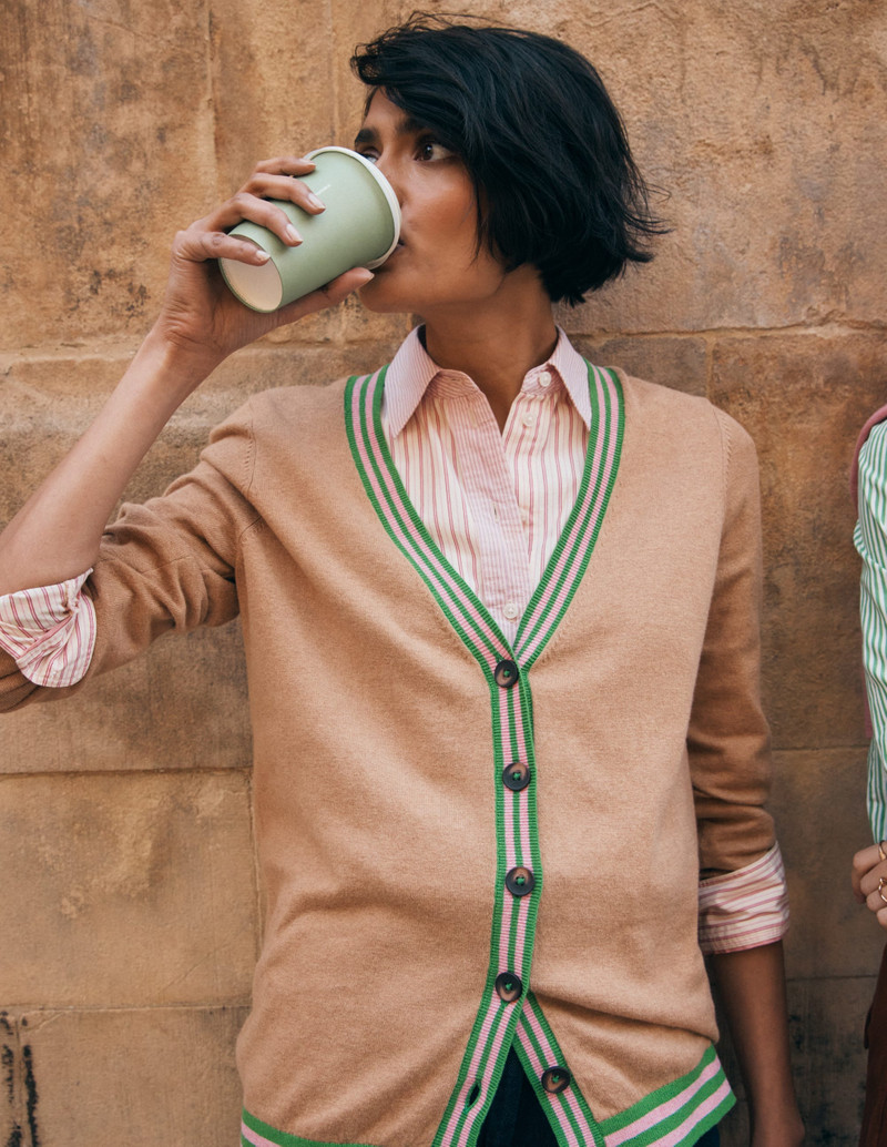 V Neck Longline Cardigan-Camel Melange 8