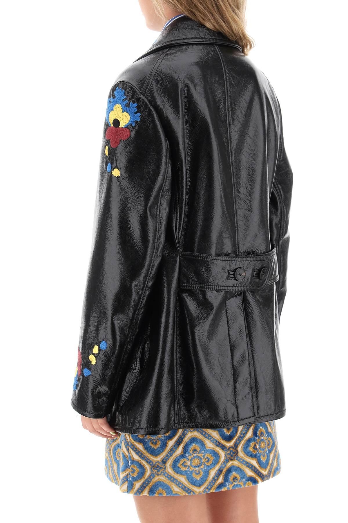 Jacket in patent faux leather with floral embroideries - 4