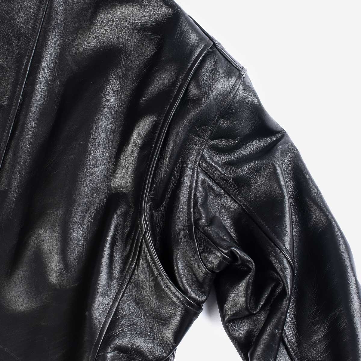 IHJ-54-BLK Japanese Horsehide Rider’s Jacket with Collar - Black (Tea-Core Dyed) - 12
