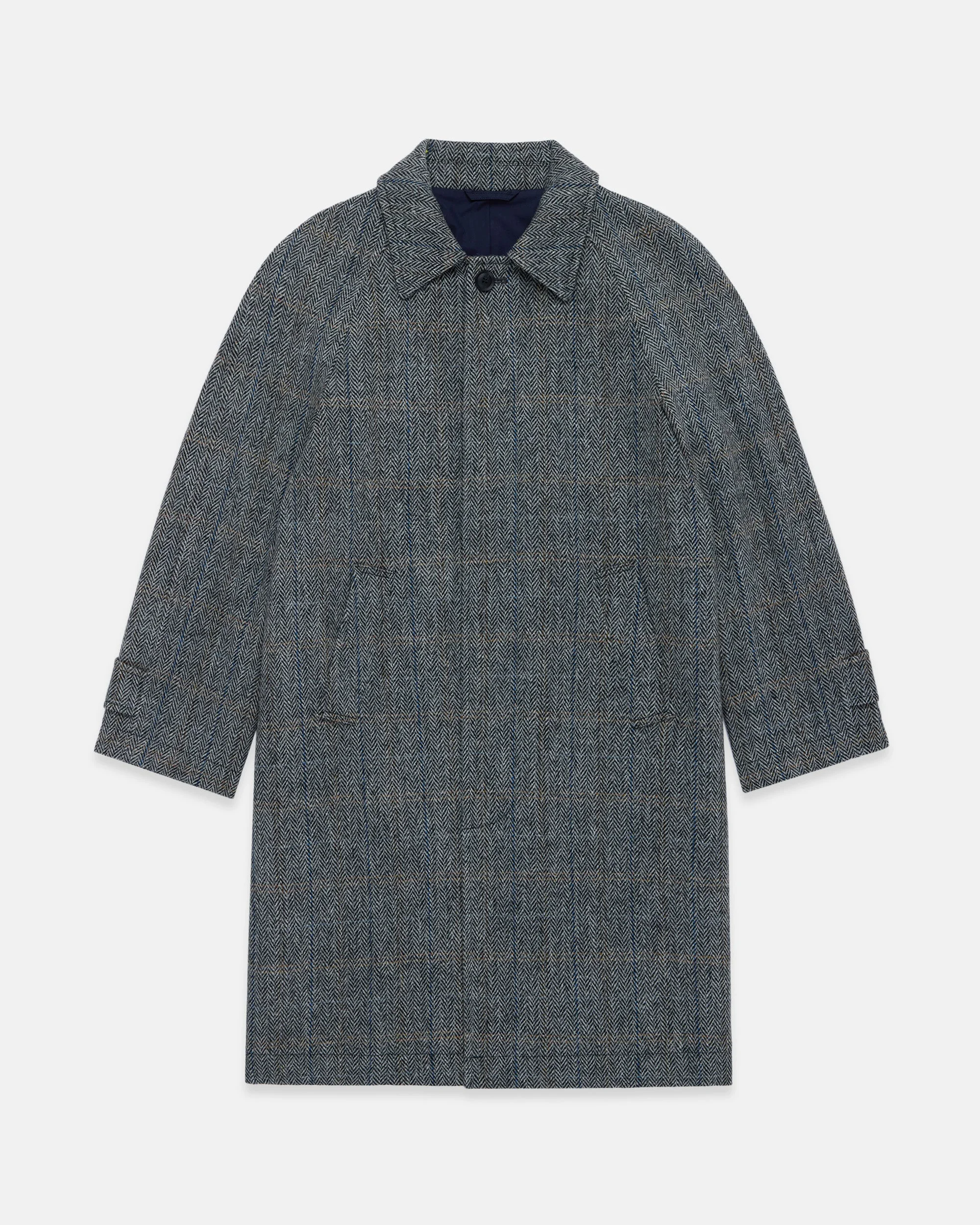 MADE-IN-ENGLAND BLACK & WHITE HERRINGBONE HARRIS TWEED BALMACAAN - 1