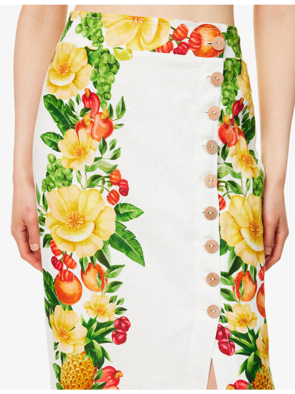 Picnic Flowers High-Waist Linen Midi Skirt - 5