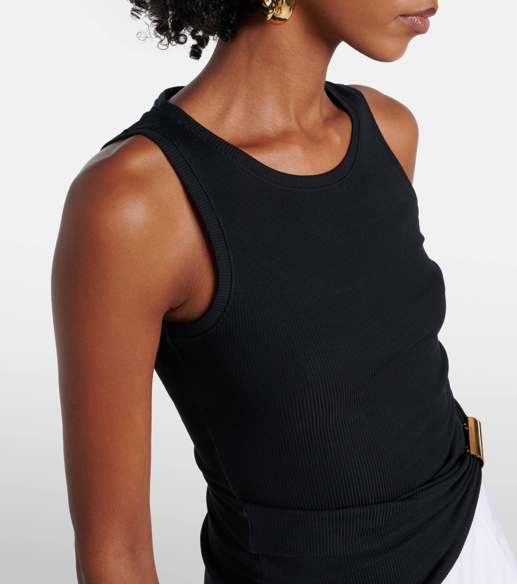 Asymmetric draped cotton-blend tank top - 4