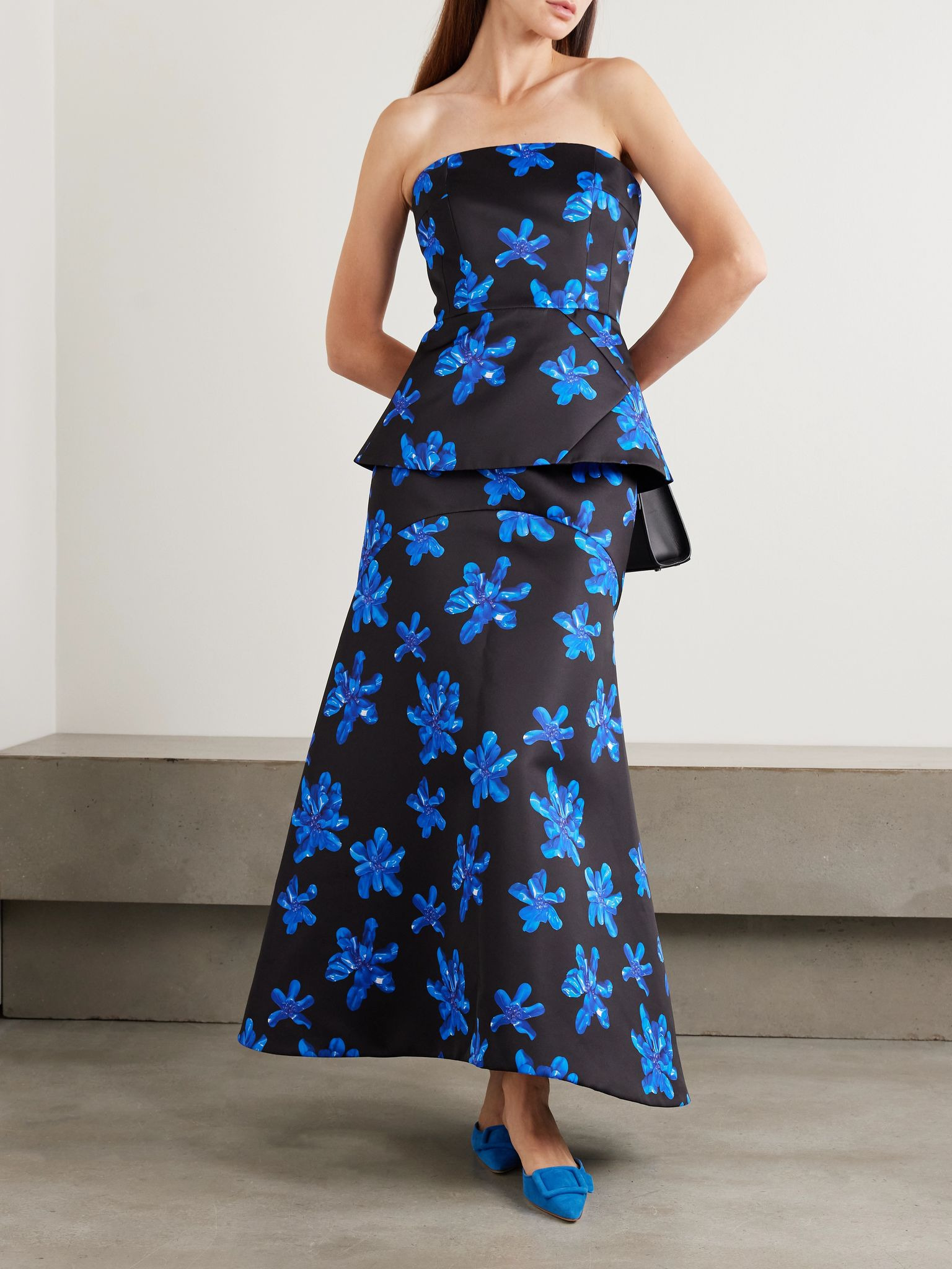 Regan strapless floral-print faille bustier top Navy - 2
