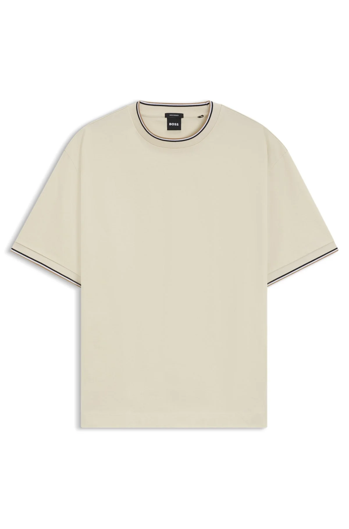 MERCERIZED-COTTON T-SHIRT WITH STRIPED CUFFS - 1